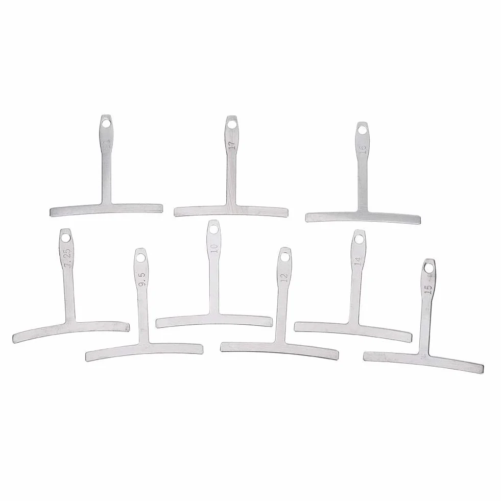 Miernik promienia gitary, miernik promienia gitary metalowa linijka w kształcie litery T klucz miernik luthier narzędzie modernizacja akcesoria do instrumentów muzycznych (srebrny)