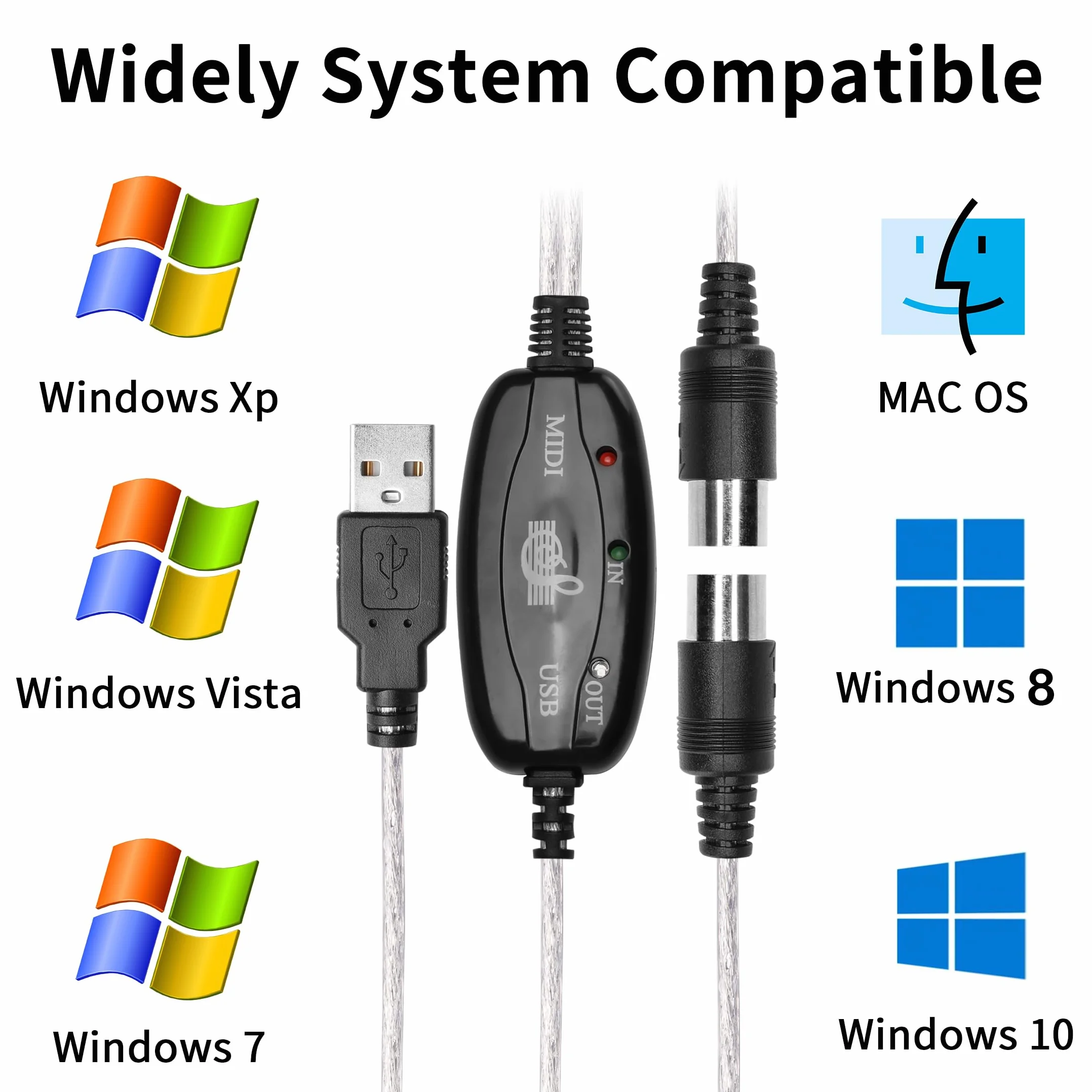 YAODHAOD Konwerter kabla USB na MIDI 2 w 1 PC do syntezatora, Music Studio Keyboard Interface wtyczka przewodowa, 5-pinowa MIDI na USB do muzyki, klawiatury, fortepianu do komputera, laptopa, obsługa
