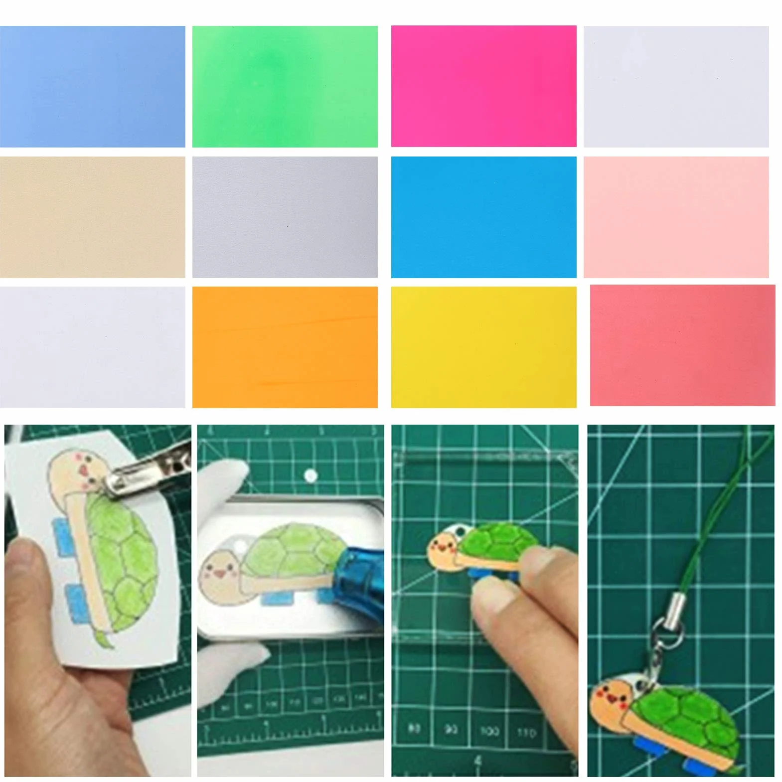Arkusze Folii Termokurczliwej, 12 Sztuk Kolorowe Folie Termokurczliwe Papiery DIY Brelok Ręcznie Robione Akcesoria 14.5x20cm