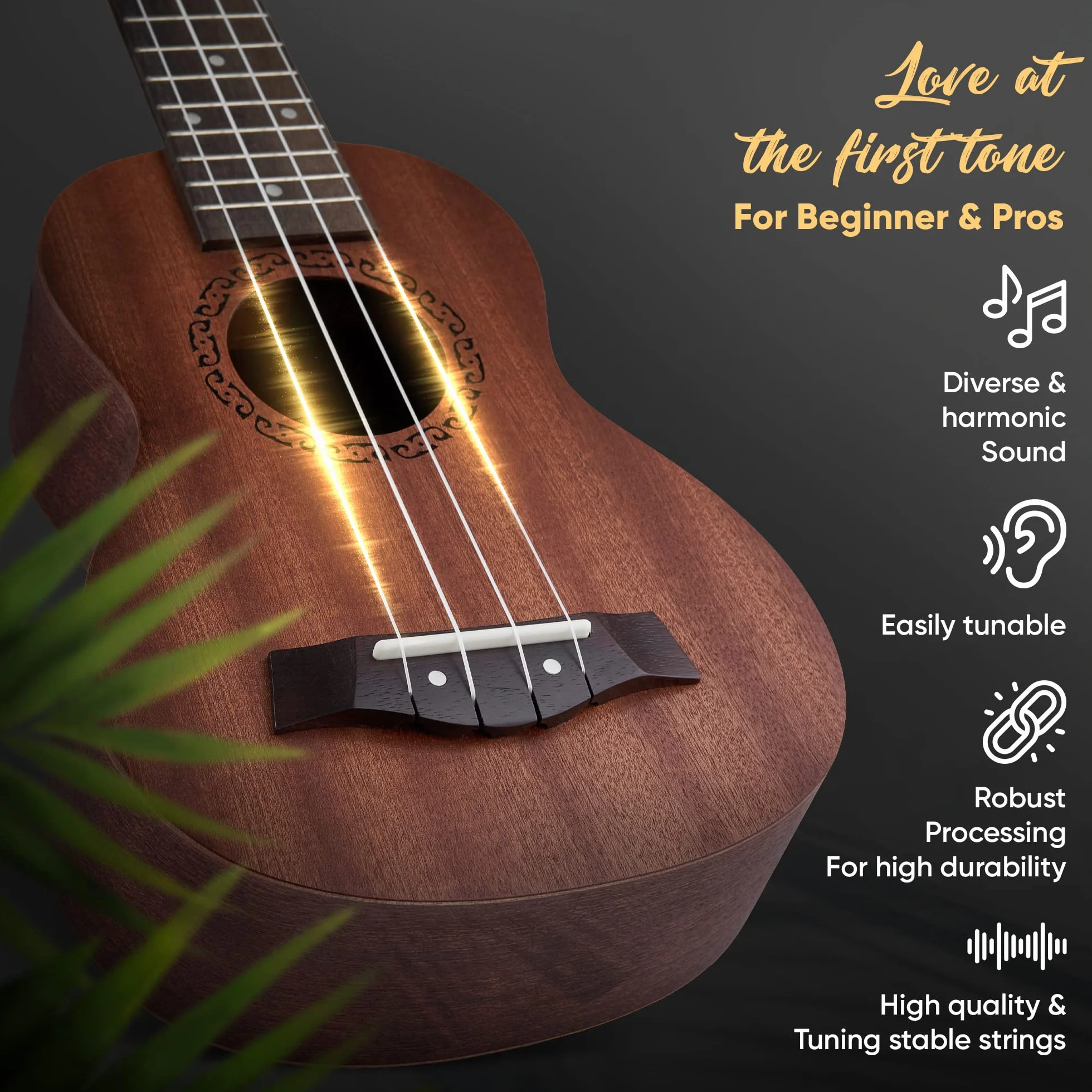 HAVENDI® Sopranowe ukulele 21 cali Premium gitara hawajska, struny Aquila, drewno mahoniowe, w zestawie torba podróżna dla początkujących i profesjonalistów