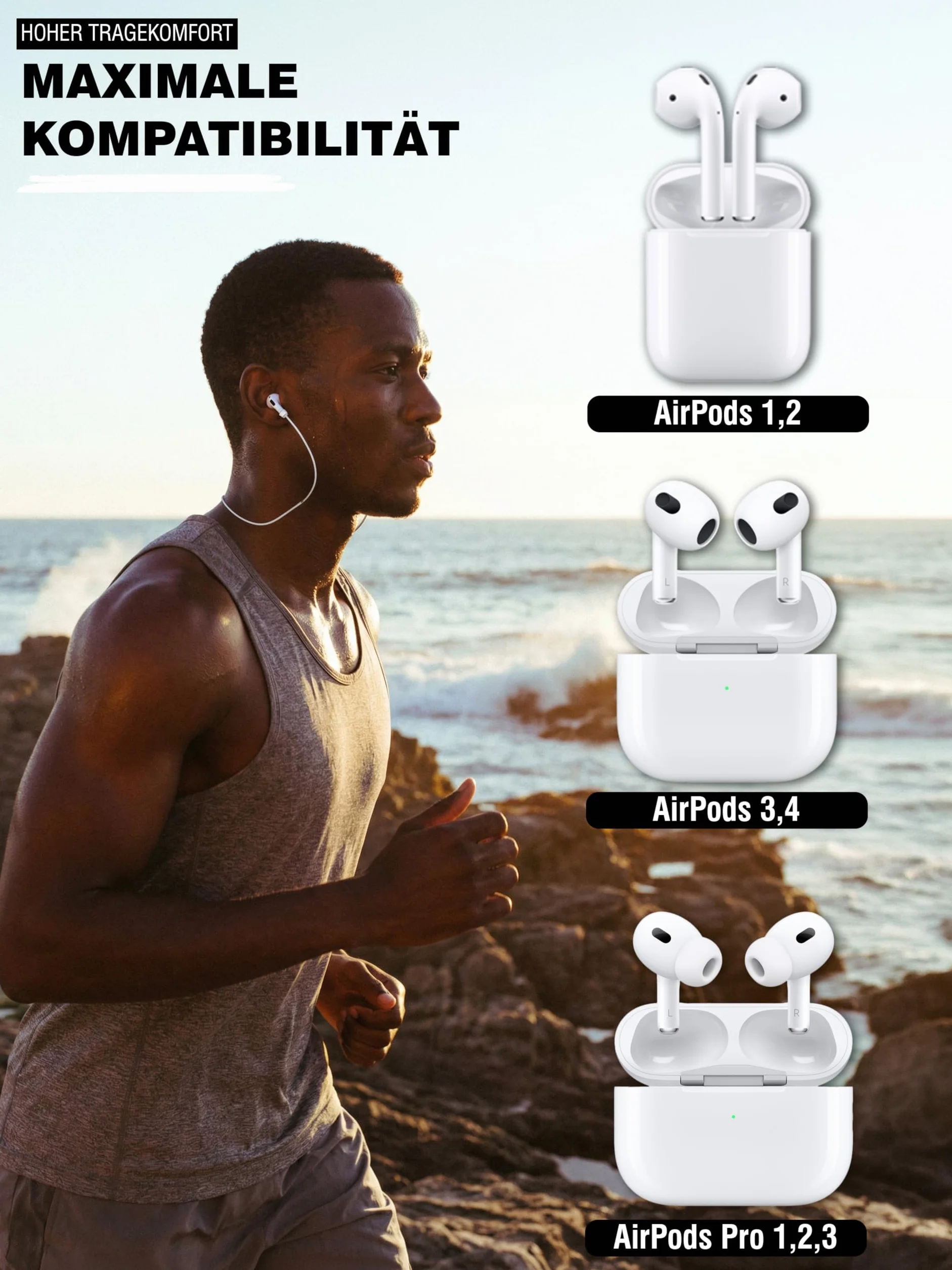rootful.® 2-częściowy zestaw magnetycznych silikonowych pasków, kompatybilnych z Apple AirPods (1–4) i AirPods Pro (1–2) – niezawodne akcesorium do sportu i podróży