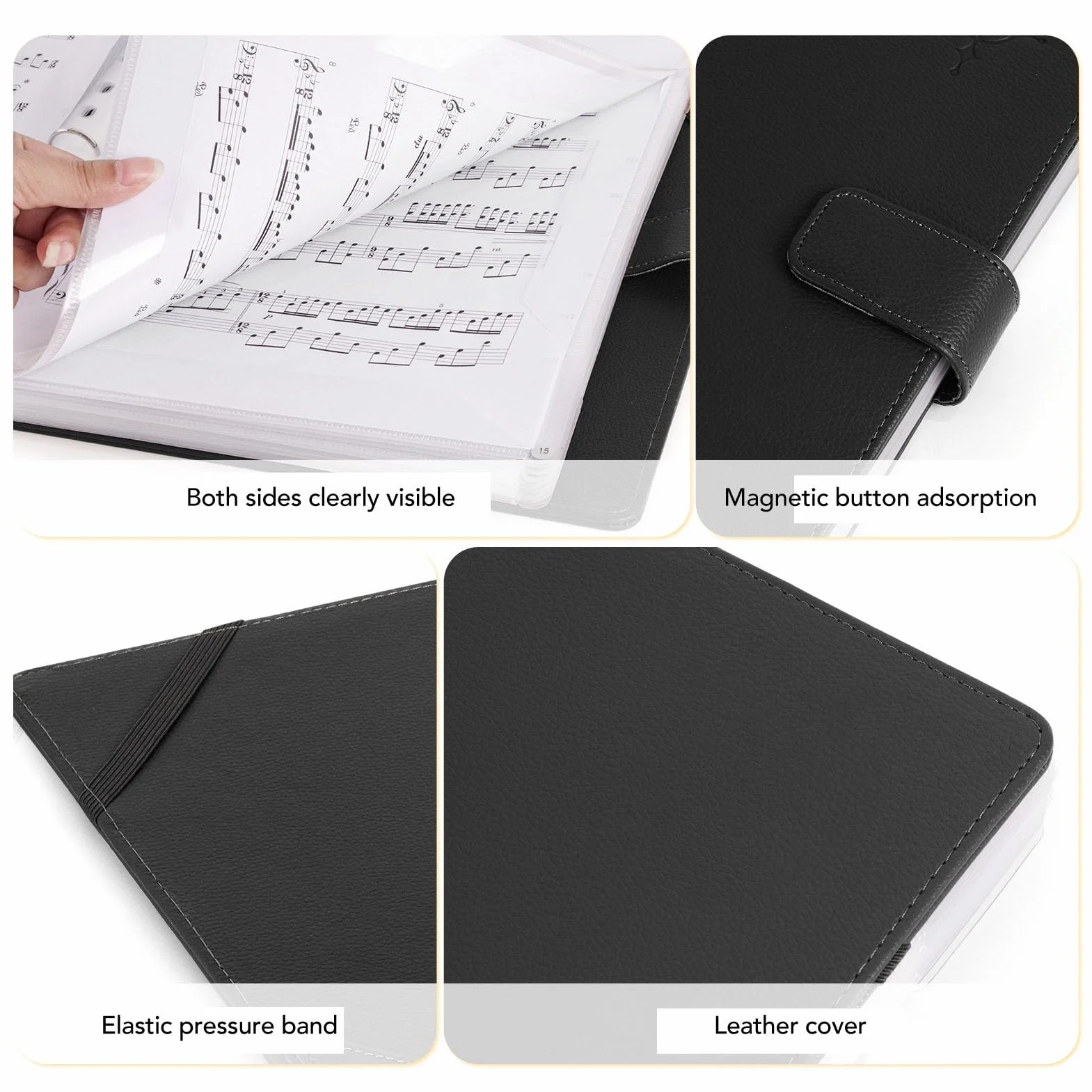 Przenośna Teczka na Nuty A4 ze Skóry PU, PVC - z Numerami Stron dla Chóru Orkiestrowego (Black)