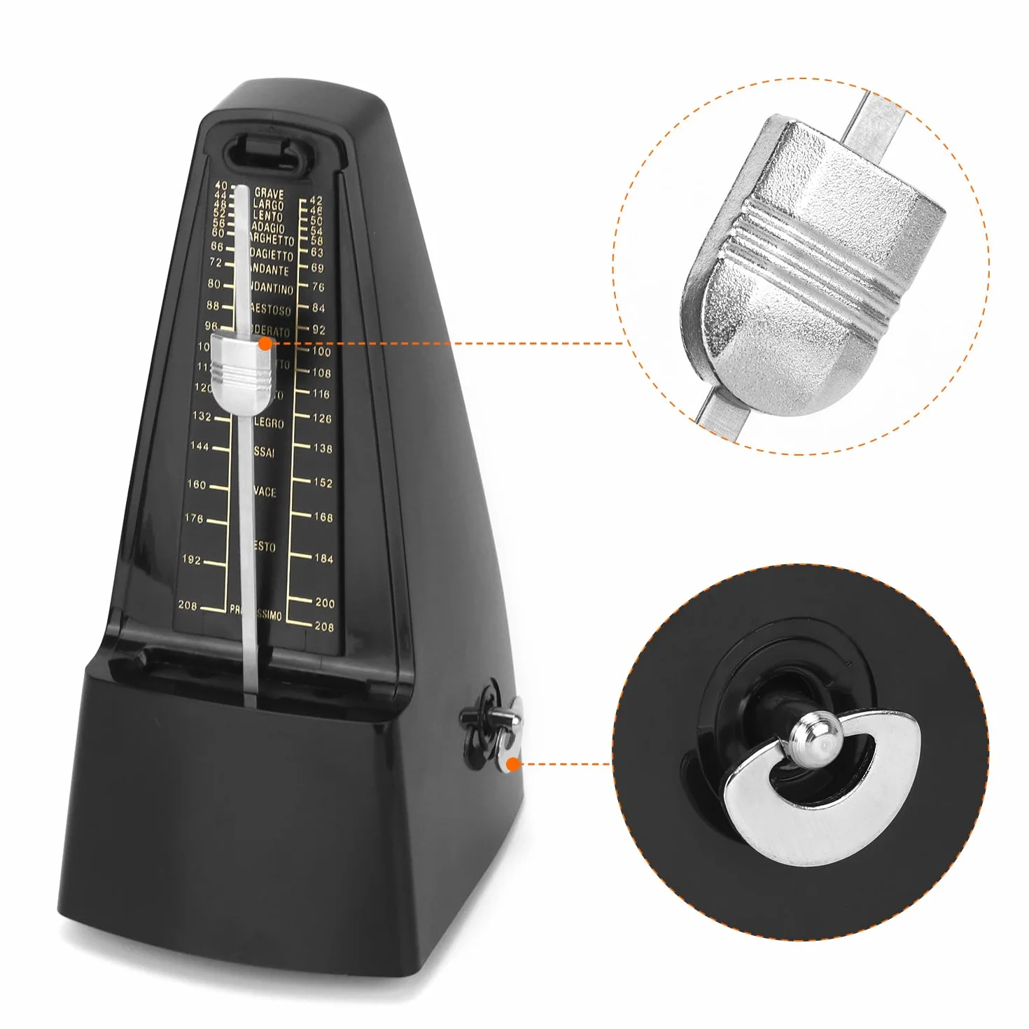 QWORK® Mechaniczny metronom z regulacją głośności dzwonka dla bębnów skrzypcowych z elektryczną gitarą basową