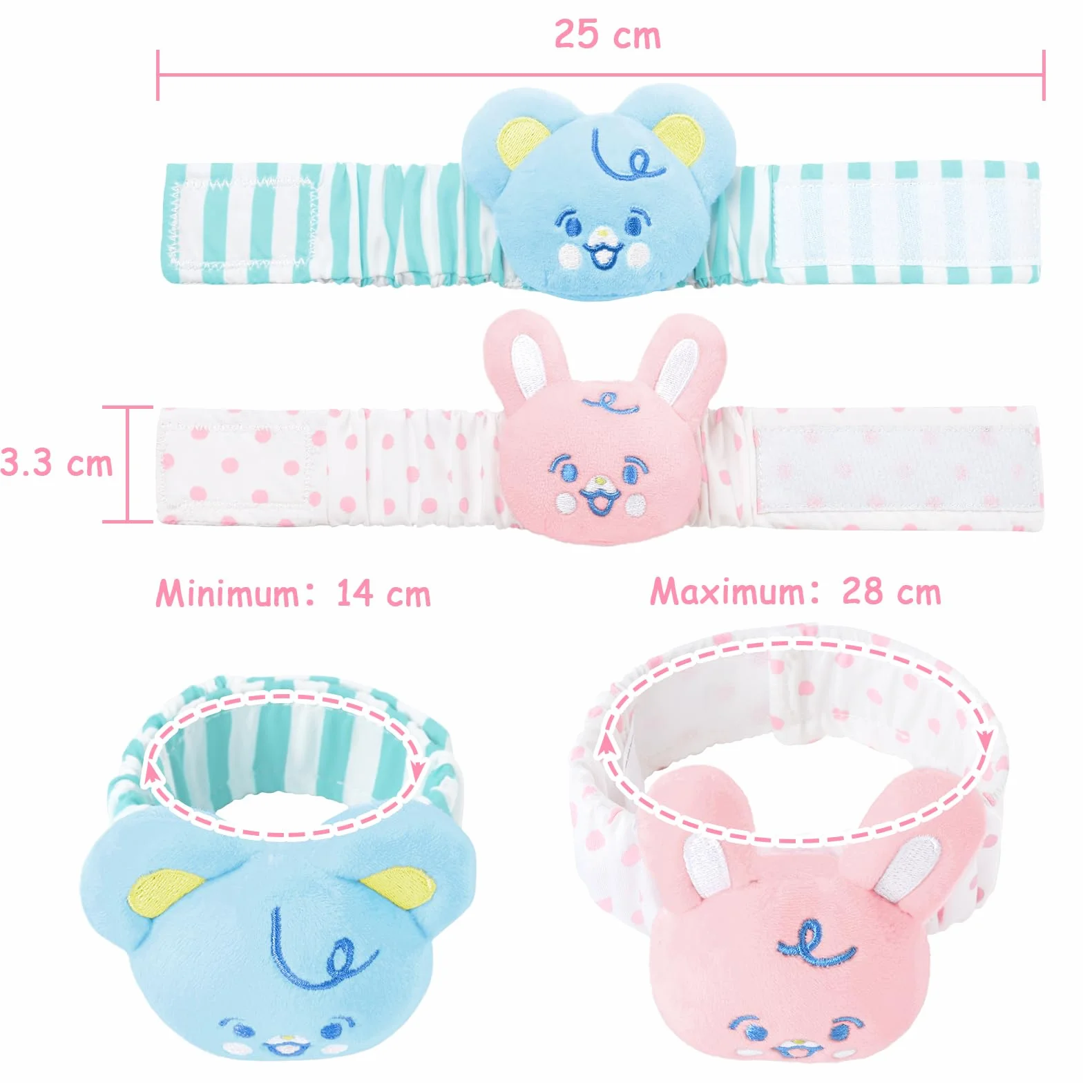 LittleForBig Grzechotki na ramiona dla dorosłych – miękka, regulowana bransoletka z dzwoneczkiem w stylu "Baby-Parade", zestaw 2 szt