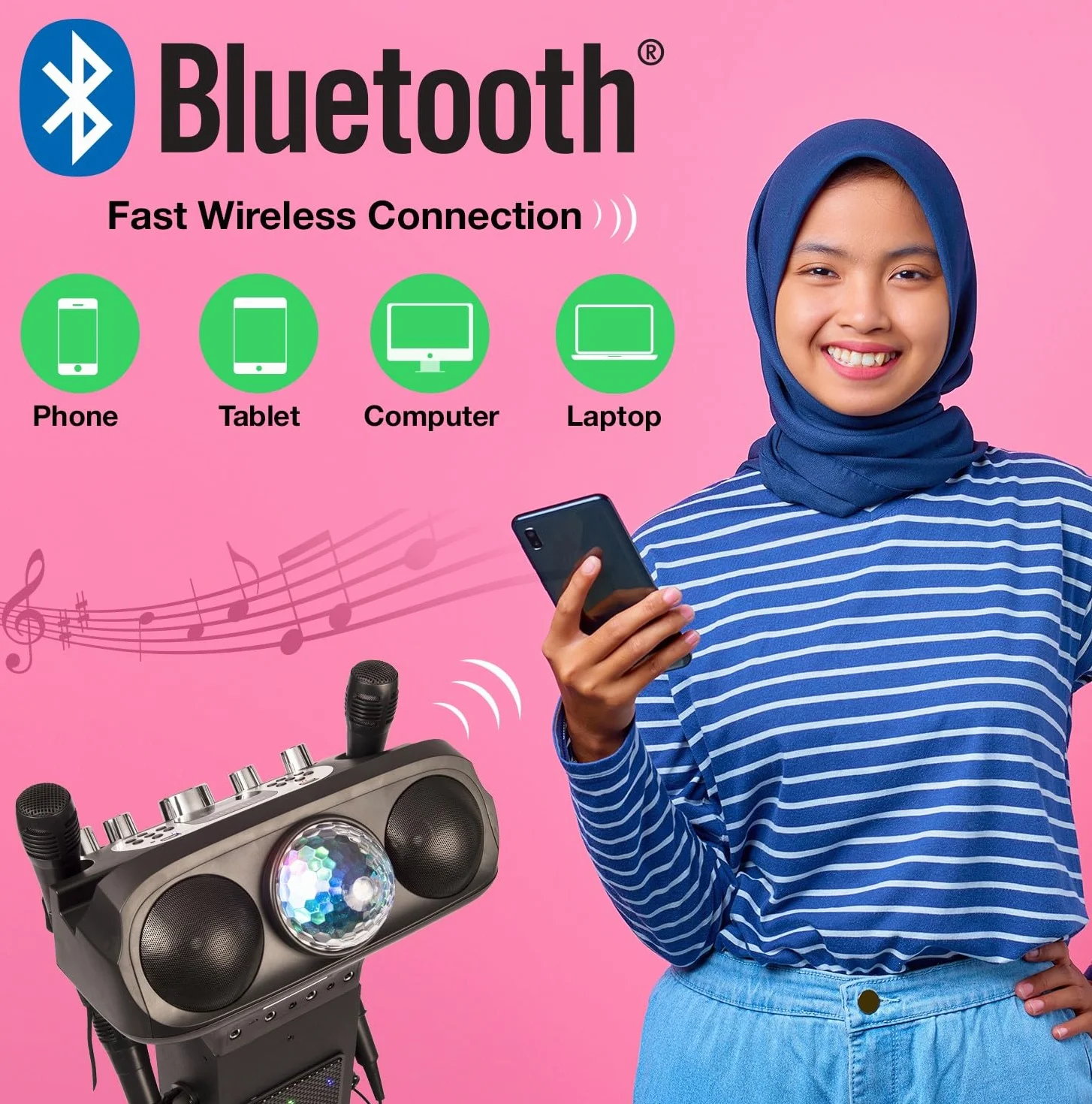 Easy Karaoke Smart Bluetooth® system karaoke + 4 przewodowe mikrofony