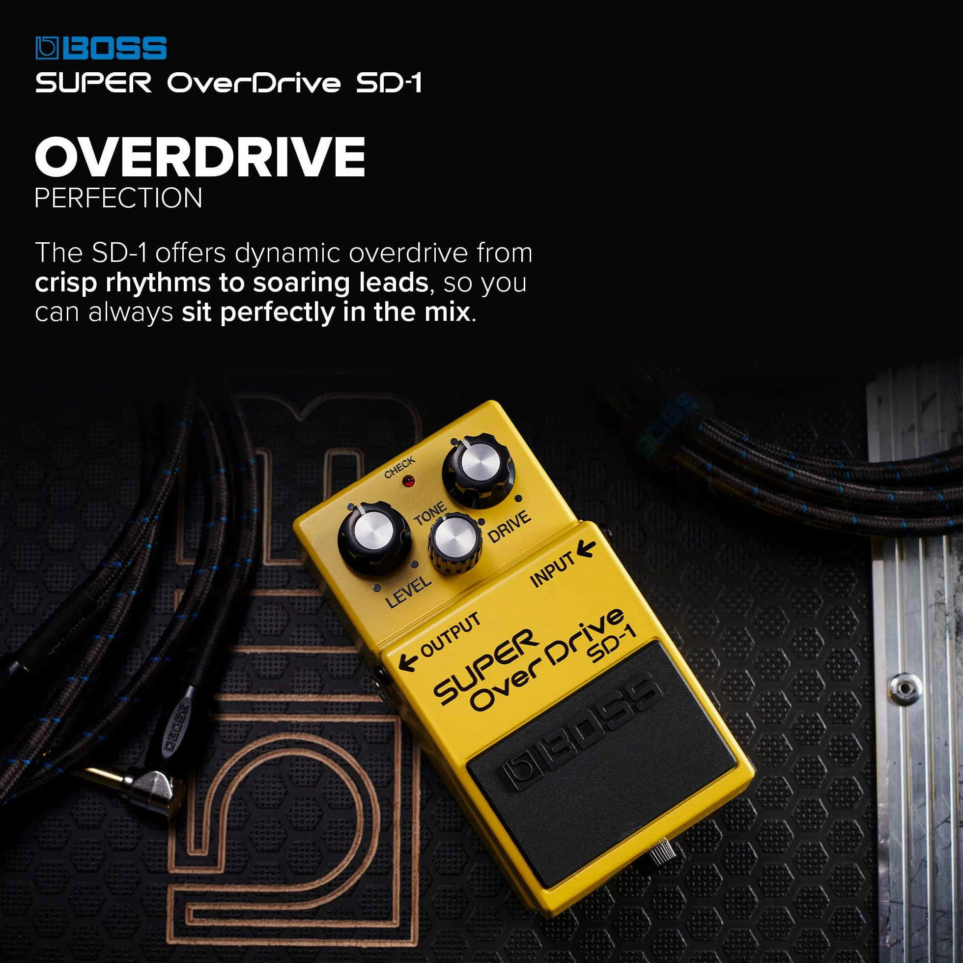 Efektu Gitarowy BOSS SD-1 SUPER OverDrive | Definiujący Gatunek Dźwięk Overdrive | Od Łagodnych do Umiarkowanych Brzmień Drive | Idealny do Użytku Wzmacniaczami typu Clean | 5-letnia Gwarancja