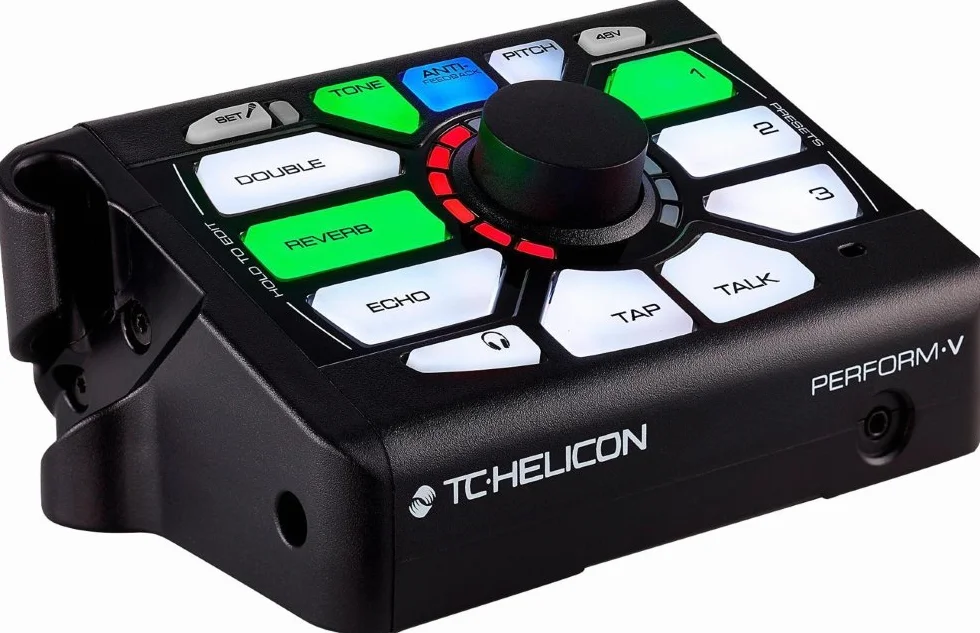 TC Helicon PERFORM-V Ultimate Mic Stand-Mount Vocal Processor zapewniający szybki i łatwy dźwięk w jakości studyjnej z rozszerzalnymi efektami
