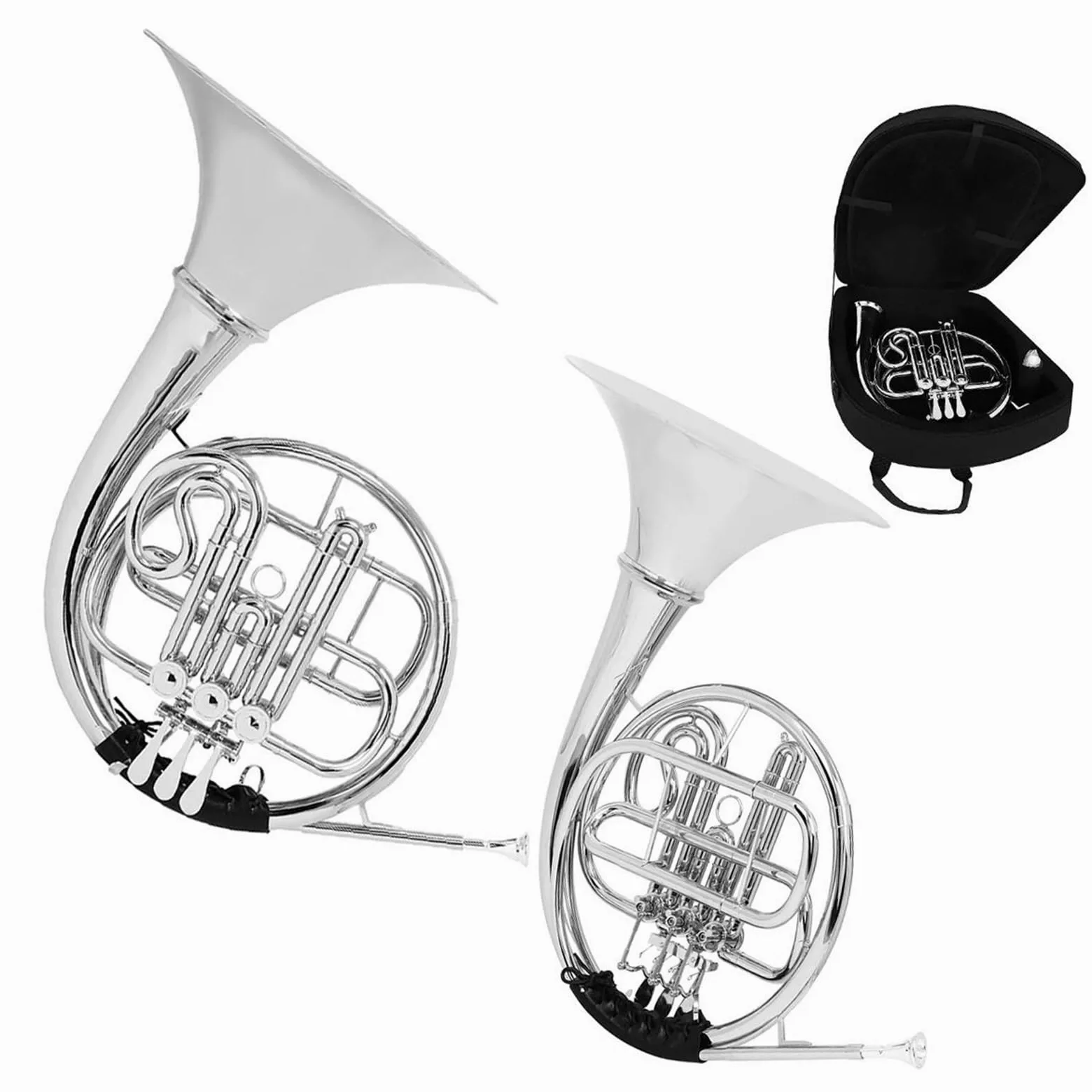 3 Klucze Srebrzony Róg Francuski Bb Dzielony Podwójny Rząd Mosiężny Instrument Muzyczny Z Akcesoriami