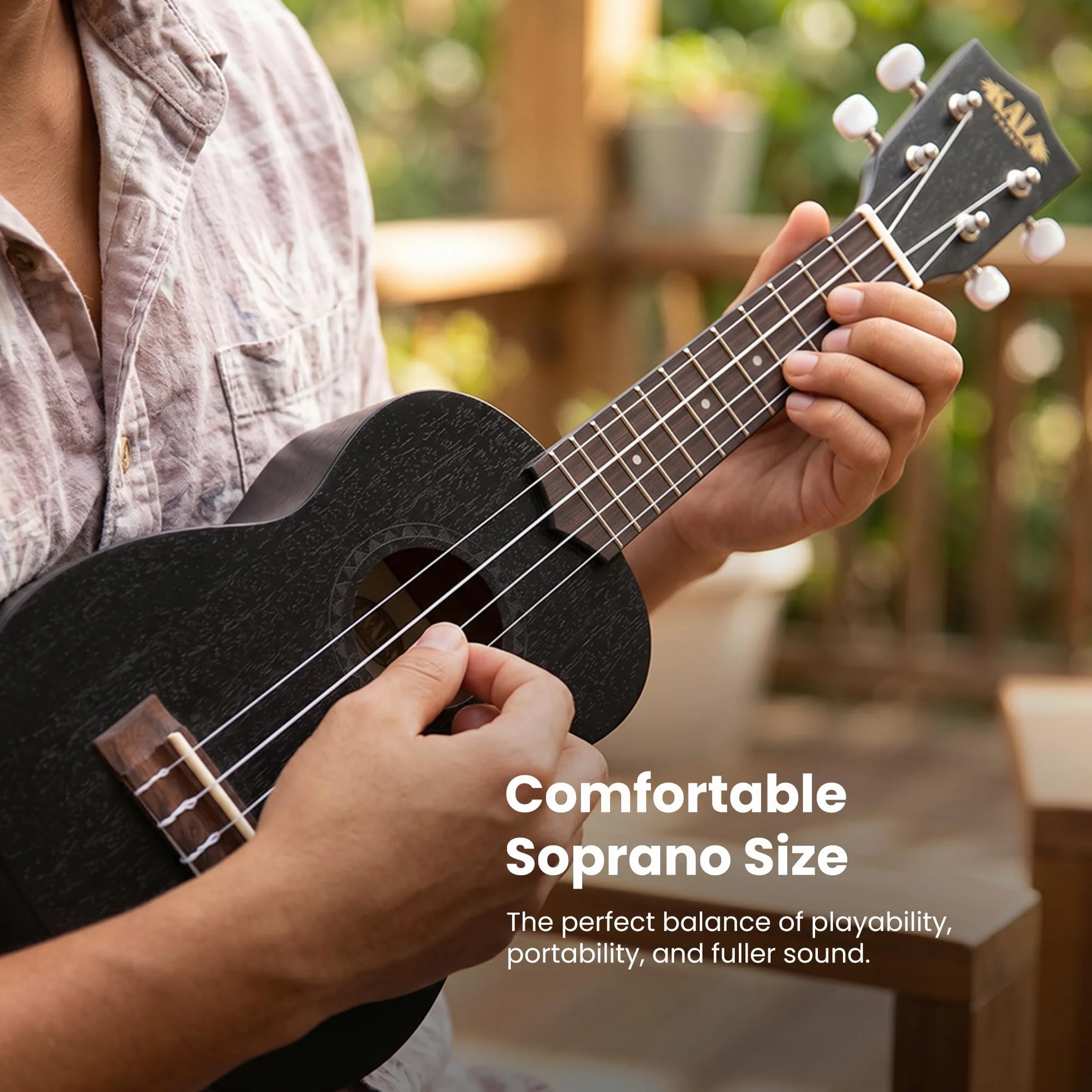 Kala Satynowe mahoniowe ukulele sopranowe, czarne (KA-15S-BLK)
