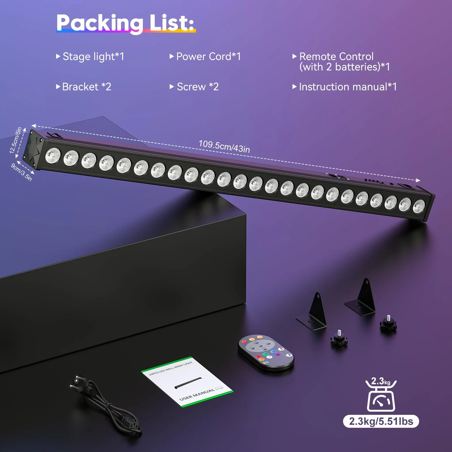 UKing LED Wall Wash oświetlenie imprezowe 24x3W RGB Bar Disco efekt świetlny z pilotem zdalnego sterowania i DMX512 sterowane muzyką stroboskopowe dla DJ i domowych party