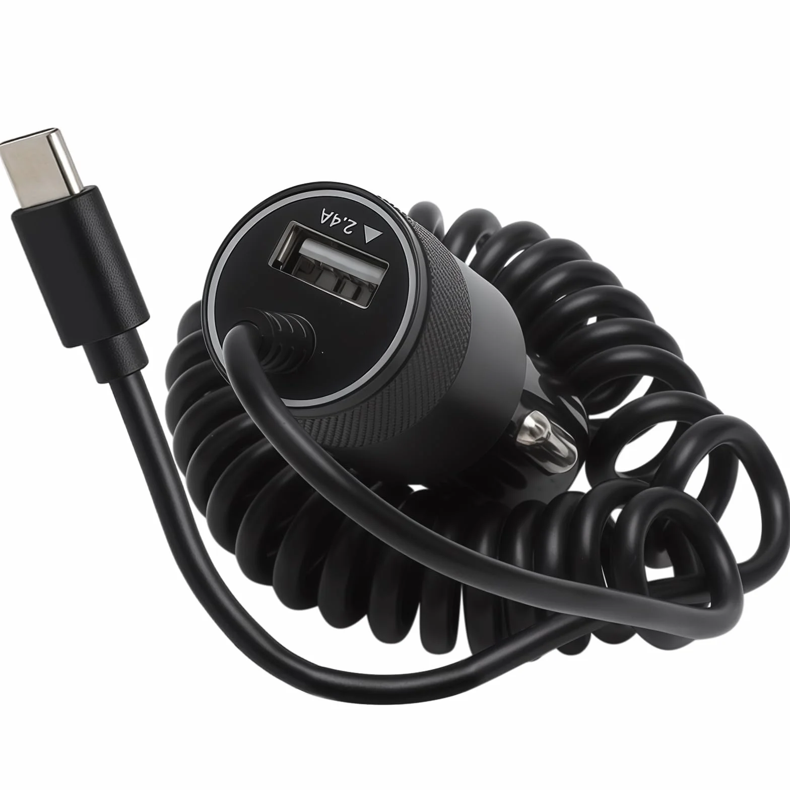 Zapalniczka USB C 2 porty ładowarka samochodowa USB C z kablem sprężynowym typu C o długości 1,2 m, ładowarka samochodowa do telefonu komórkowego Samsung S25/S24/S23/S21/A55/A16/Z Fold6/Z Flip 3
