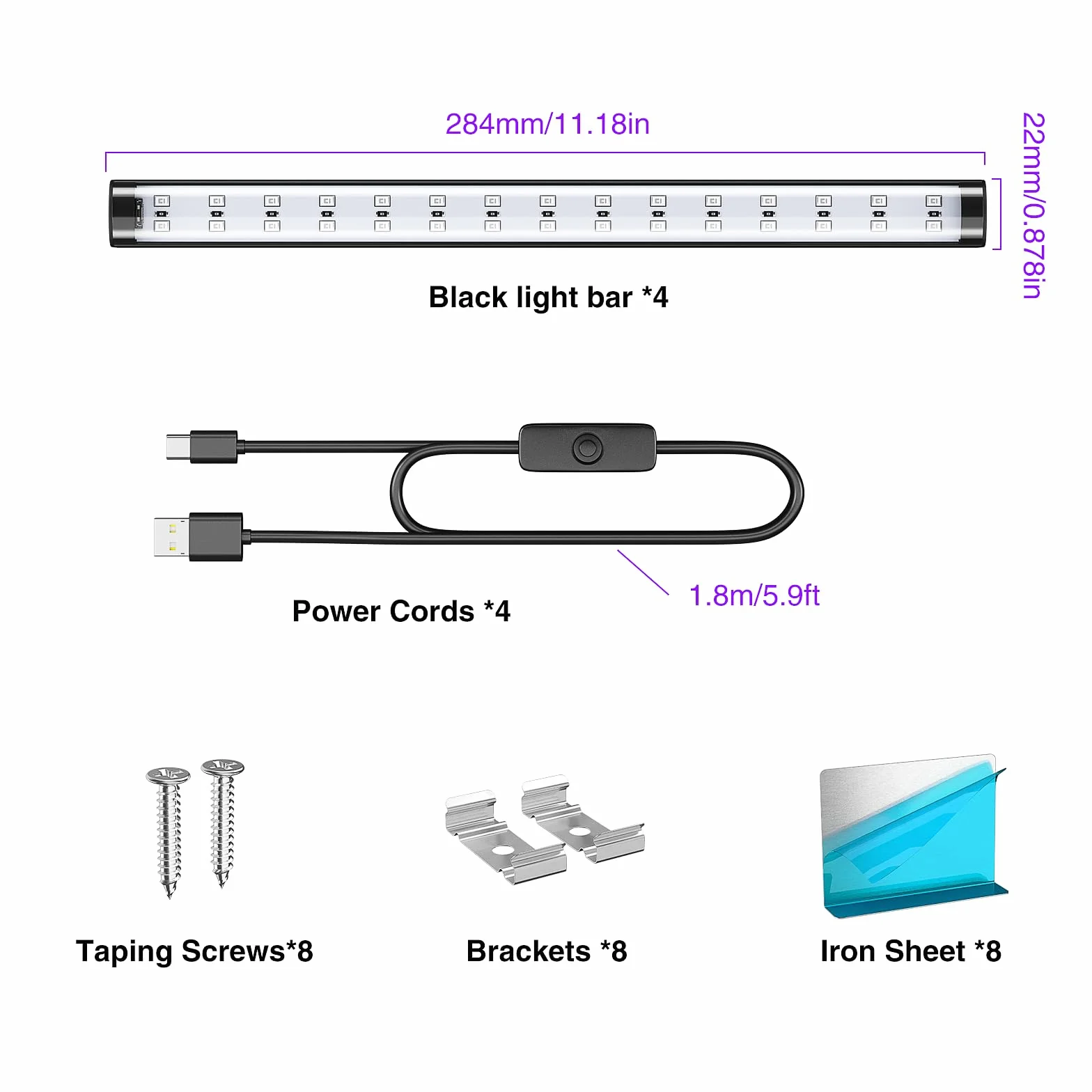 Onforu 10 W czarna rura świetlna, USB 28 cm czarna lampa świetlna, 385-400 nm światło UV, czarne światło LED Bar do klubu nocnego, klubu, imprezy glow, akcesoria imprezowe, dekoracje na Halloween, 4