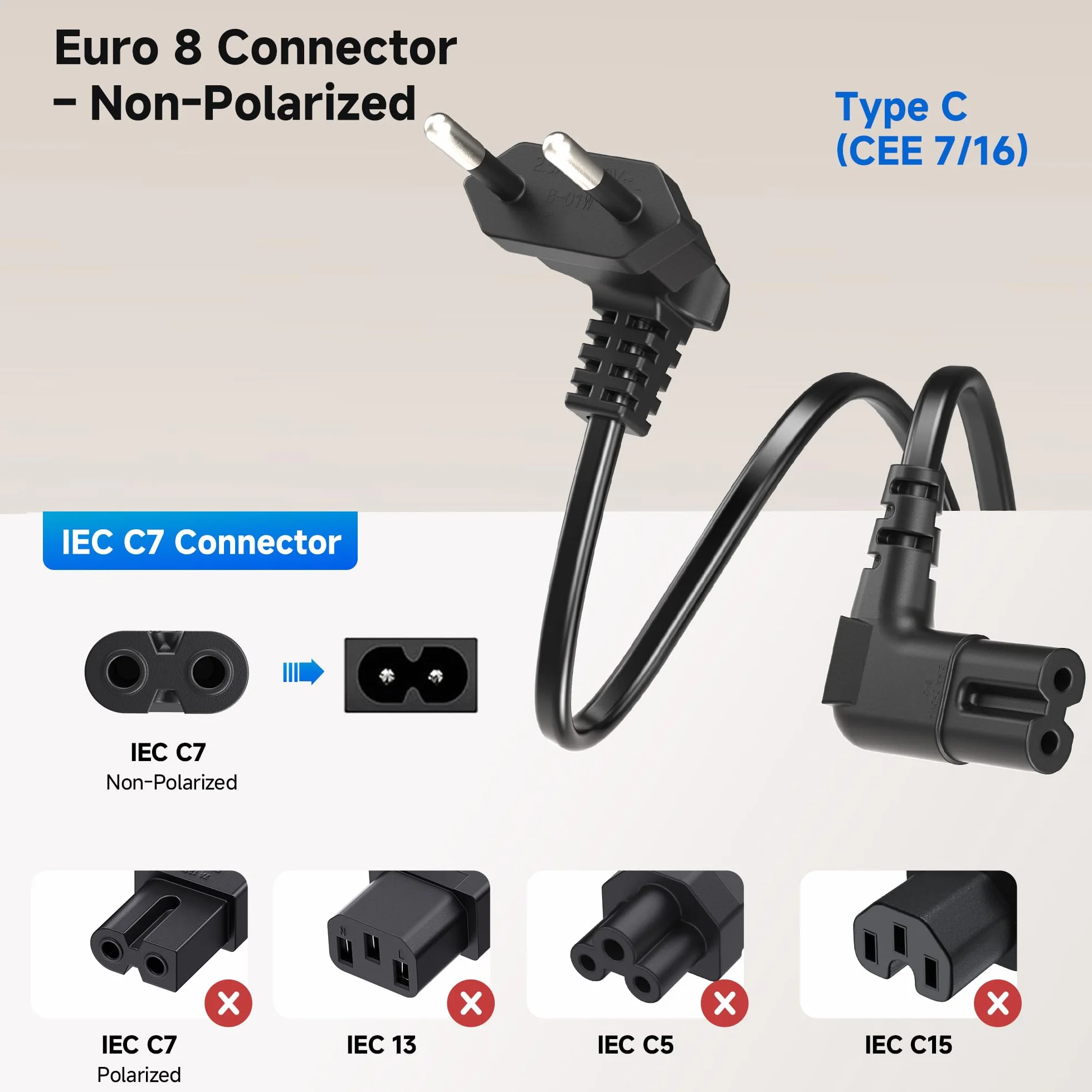 Cable Matters 2-pak kątowy kabel zasilający 2-żyłowy – 3 m, wtyk 90° Typ C (CEE 7/16) do IEC C7, euro przewód zasilający do TV/PS5/PS4/Xbox/radia, czarny