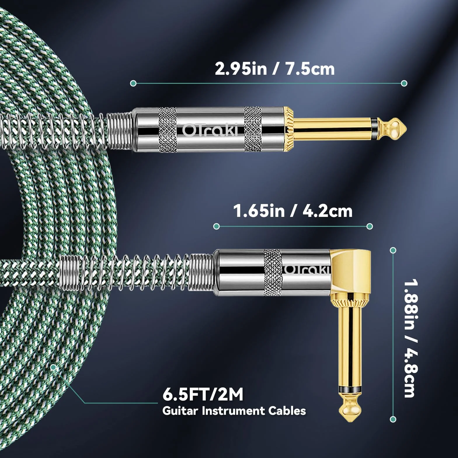 OTraki Kabel gitarowy 2 m, kabel instrumentalny, kabel jack 90 stopni, kabel Bass Amp, prosty kabel jack do gitary elektrycznej, gitary basowej, keyboardu, Pro Audio