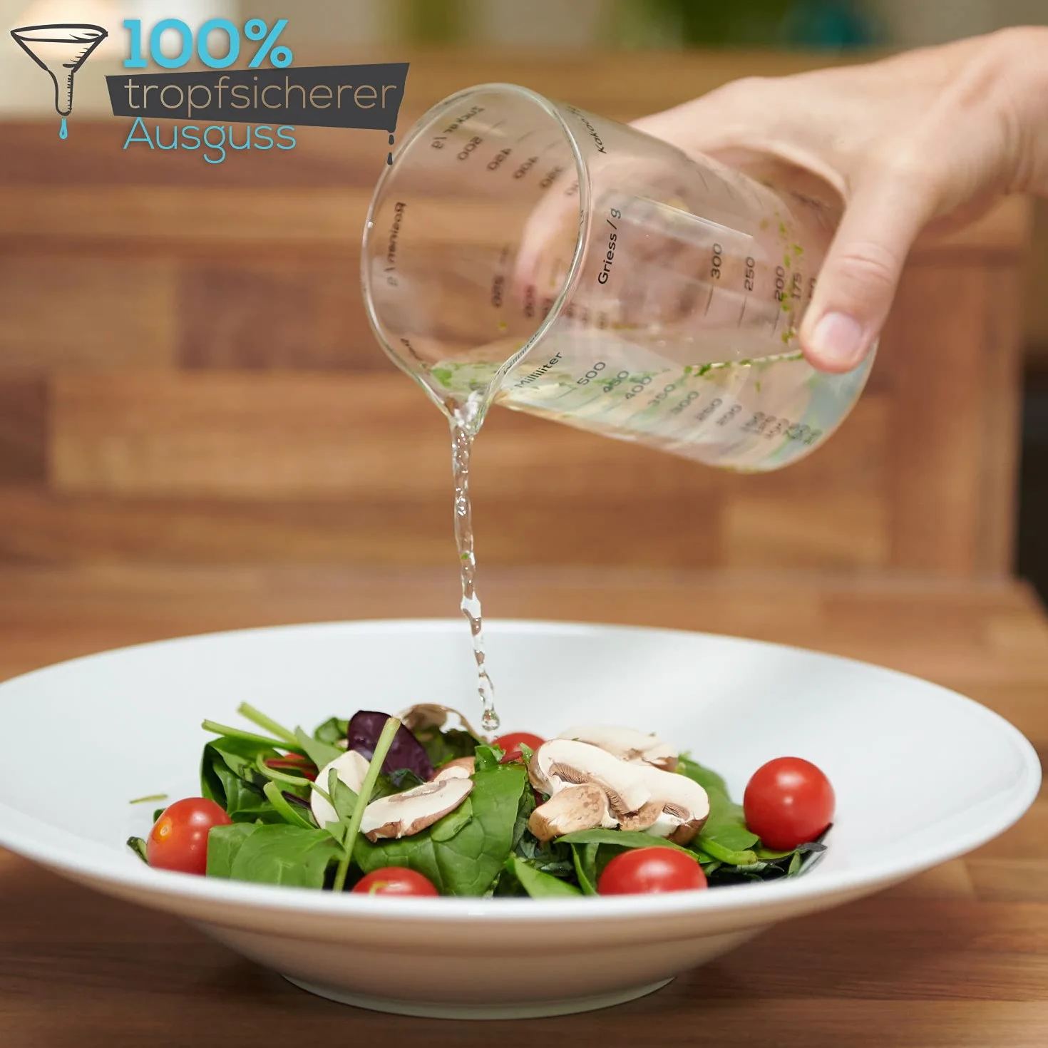 Szklana miarka – 1 l i 500 ml – zestaw 2 szt. – wytrzymały i odporny na wysokie temperatury kubek z miarką ze szkła borokrzemowego – nadaje się do kuchenki mikrofalowej – idealny do pieczenia
