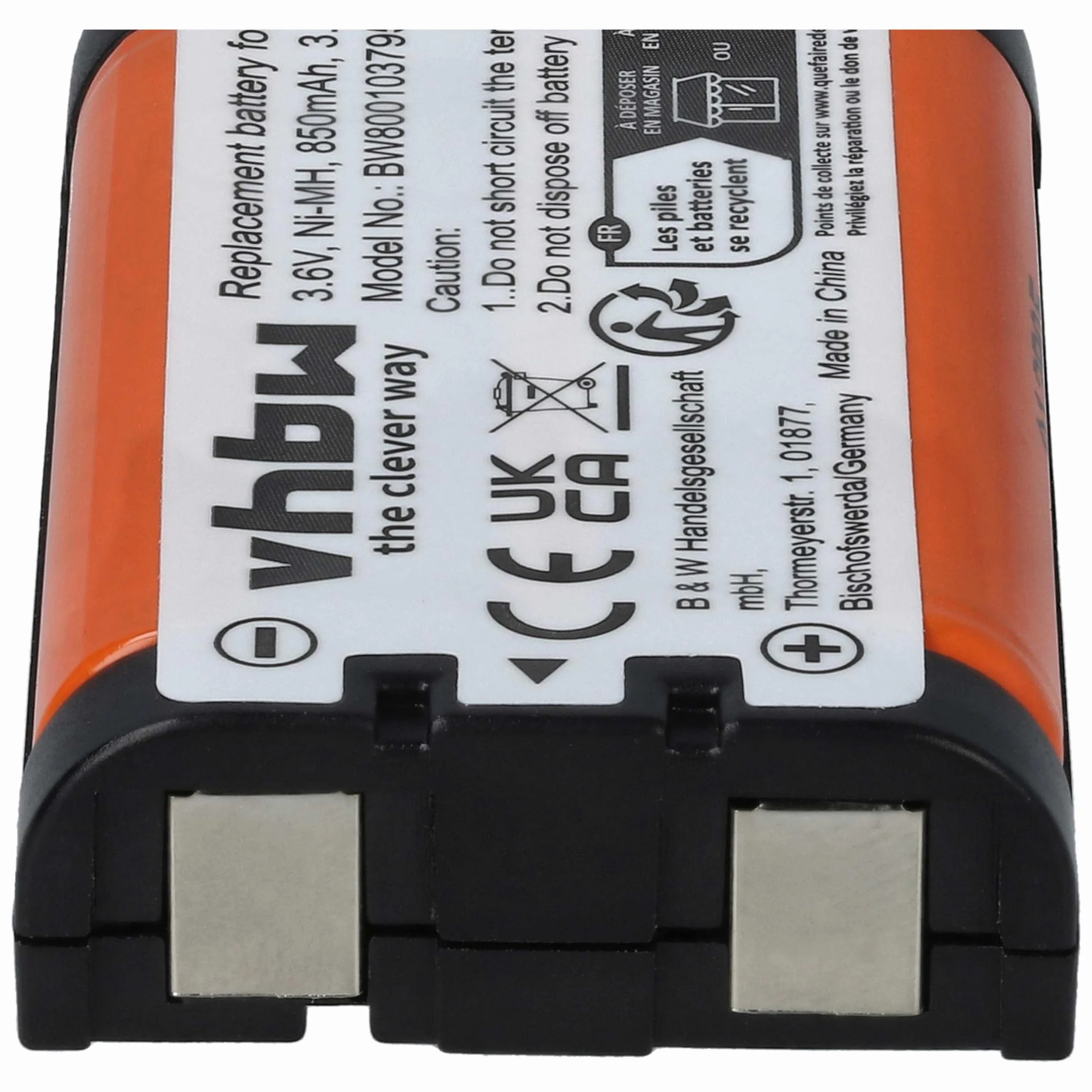vhbw 1x NiMH akumulator 850 mAh (3,6 V) pasuje do bezprzewodowego telefonu stacjonarnego Panasonic KX-TG2336S, KX-TG2343, KX-TG2343P, KX-TG2343W, KX-TG2344, KX-TG234B