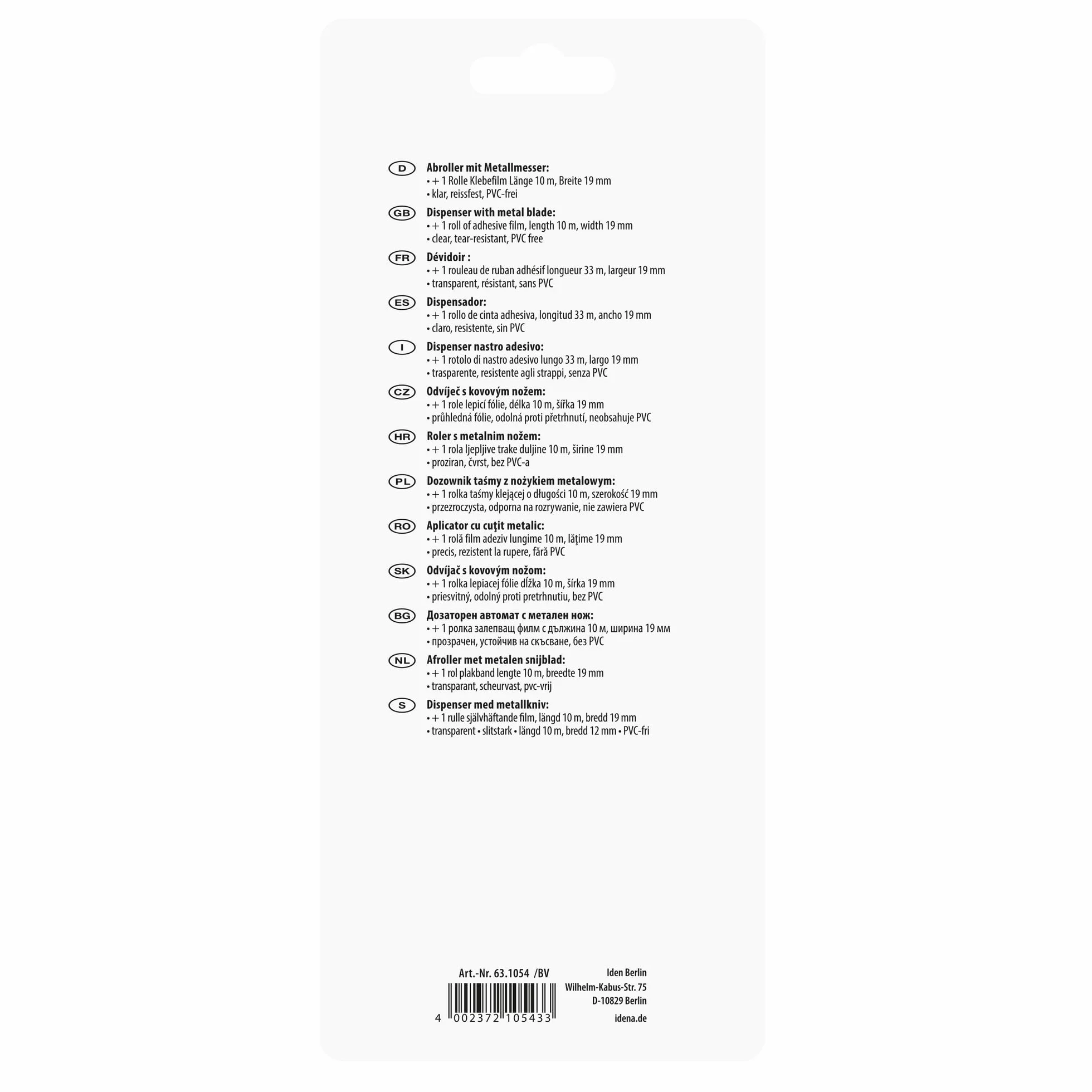 Idena 631054 - Dyspenser do taśmy klejącej, wypełniony 1 rolką, 19 mm x 10 m