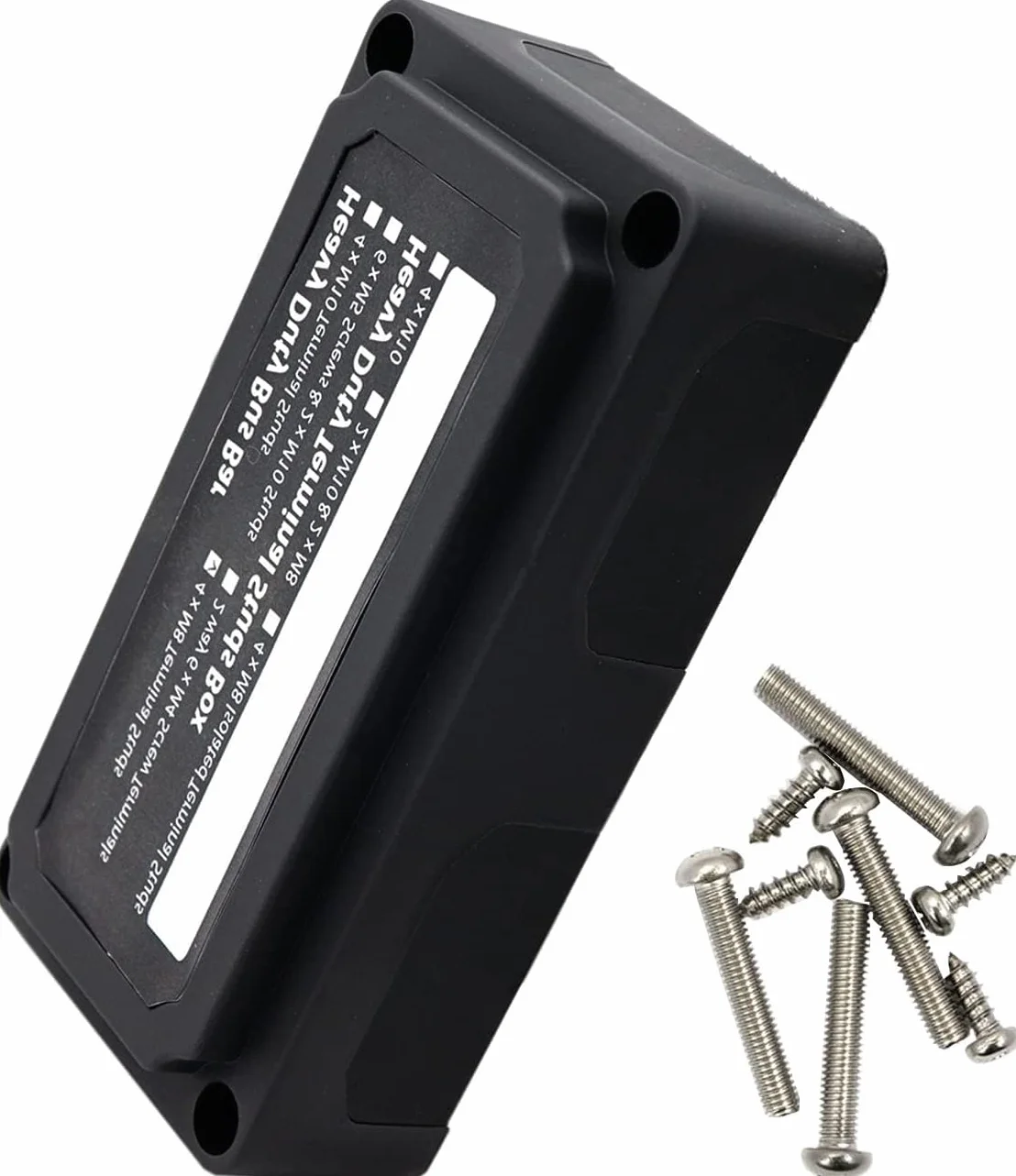 Black 300 A Bus Bar Box Heavy-Duty, moduł, blok rozdzielczy zasilania z 4 x zaciskiem śrubowym M8, blok przyłączeniowy akumulatora 12 V - 48 V DC, do samochodów morskich, solarnych