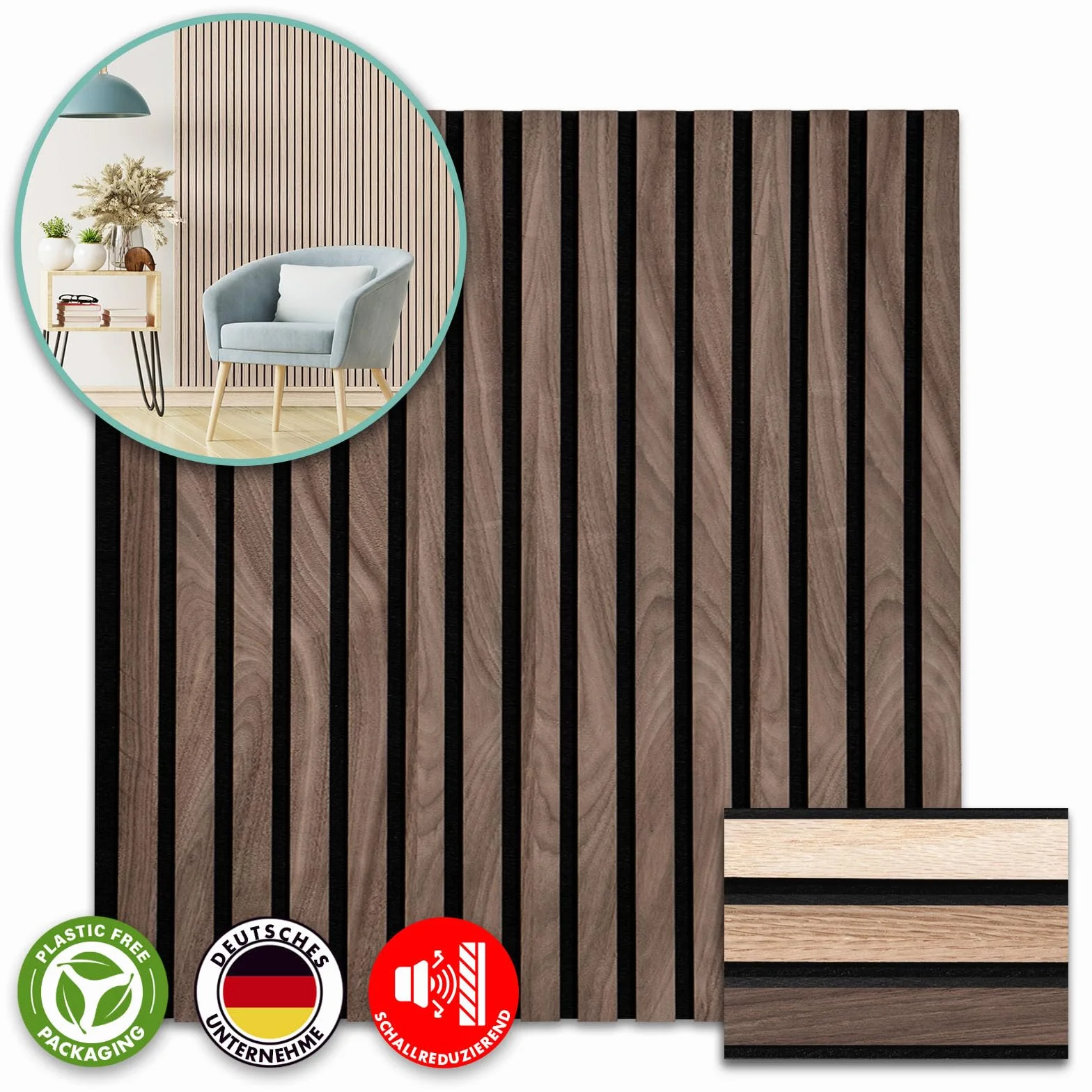 Floordirekt Panele akustyczne, panele ścienne z fornirem z prawdziwego drewna zapewniają przyjemną akustykę pomieszczenia, ściana lamelowa, drewno i filc, okładziny ścienne jako izolacja akustyczna,