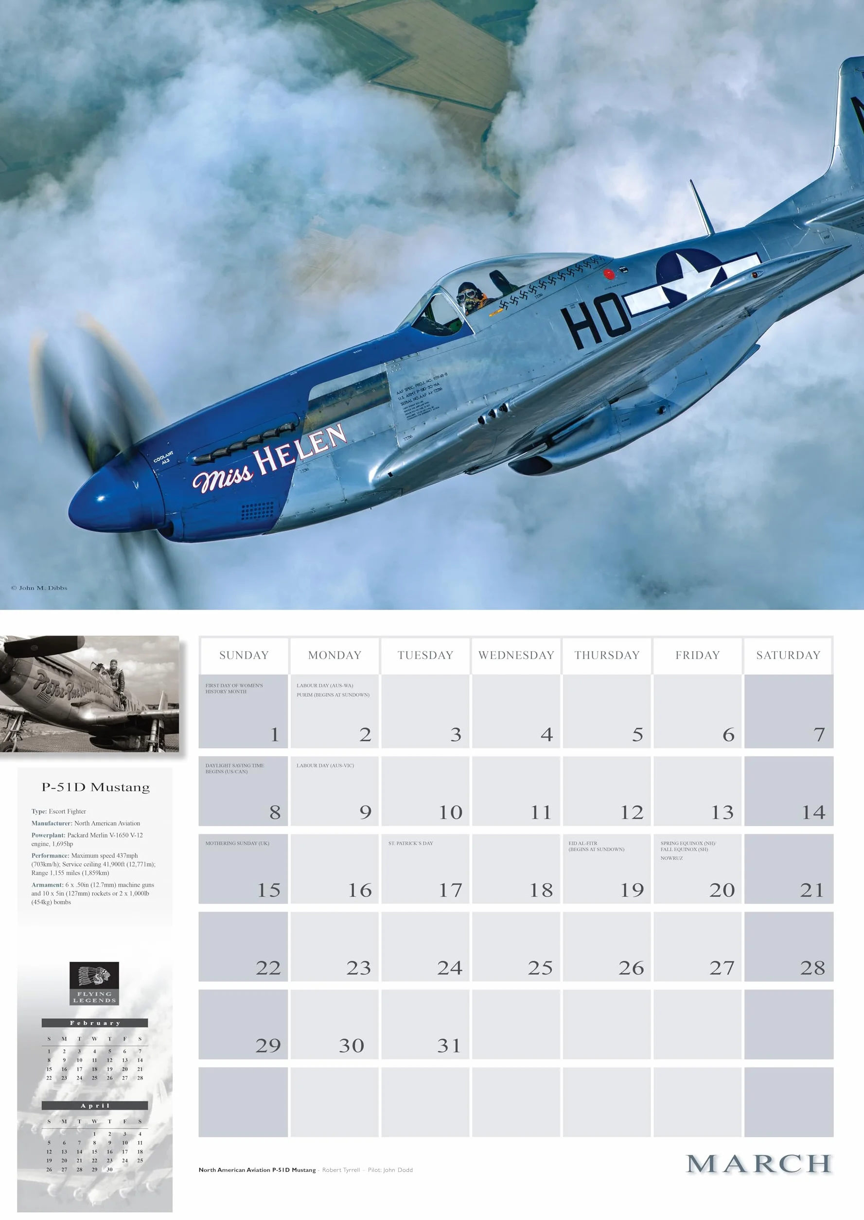 Flying Legends 2026: 16-Month Calendar--September 2025 through December 2026