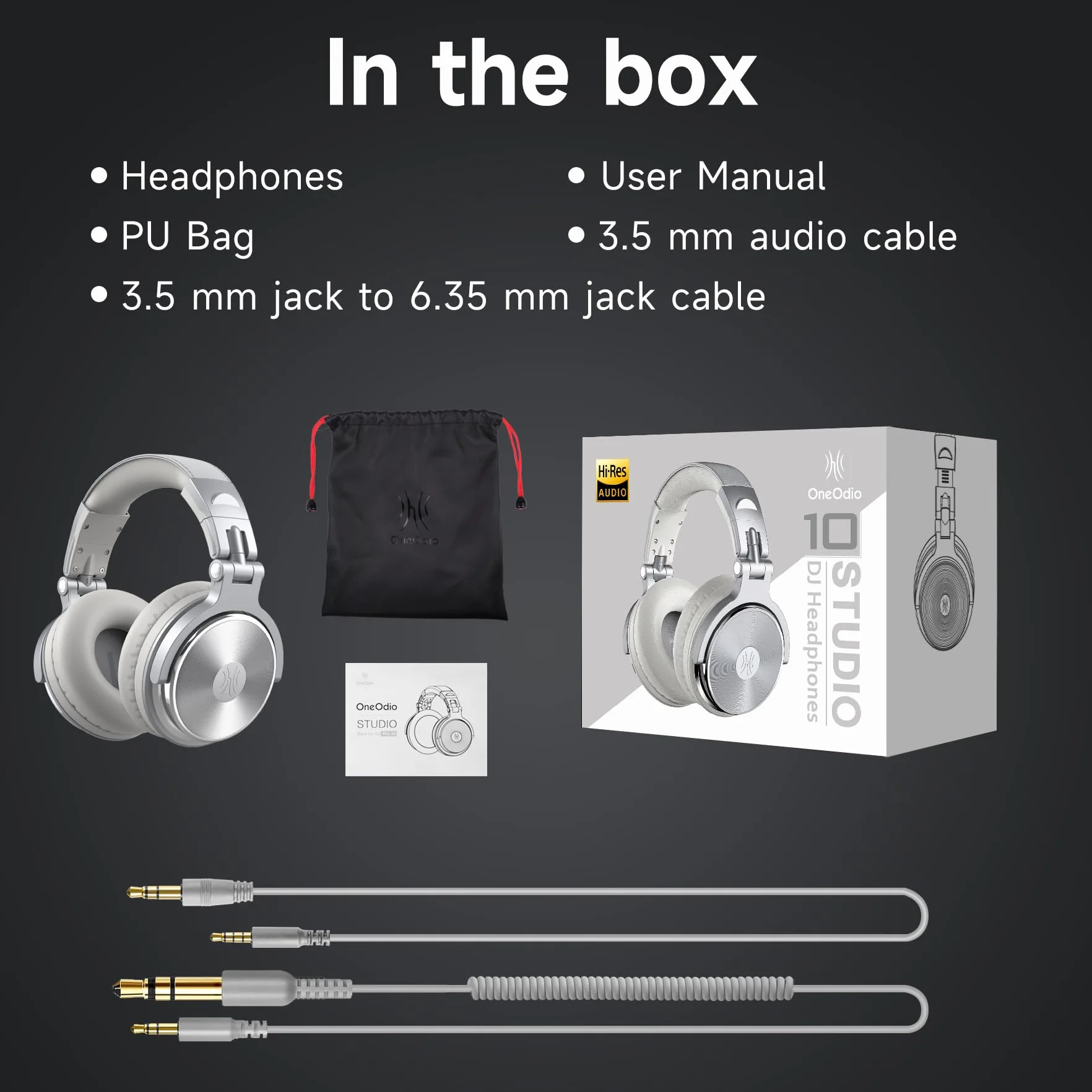 OneOdio Słuchawki nauszne z kablem, sterownik 50 mm, dźwięk basowy, jack 6,35 i 3,5 mm, Share-Port, zamknięte słuchawki DJ do studia, podcastów, monitora, telefonu komórkowego, komputera, MP3/4