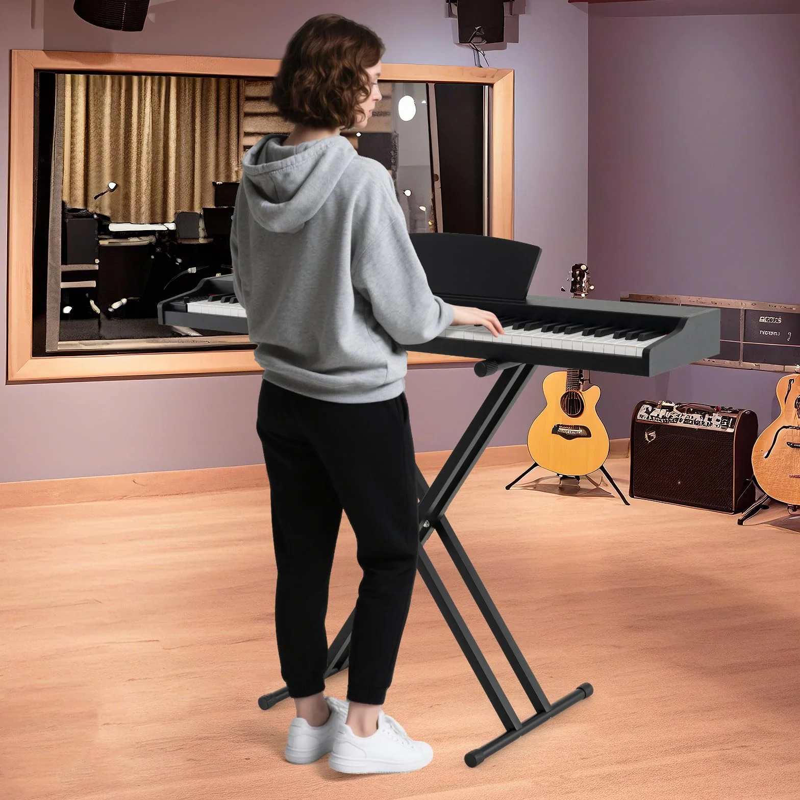 COSTWAY Keyboard Piano 88 klawiszy, pianino cyfrowe z regulowanym stojakiem, potrójnym pedałem i stojakiem na nuty, 2 w 1