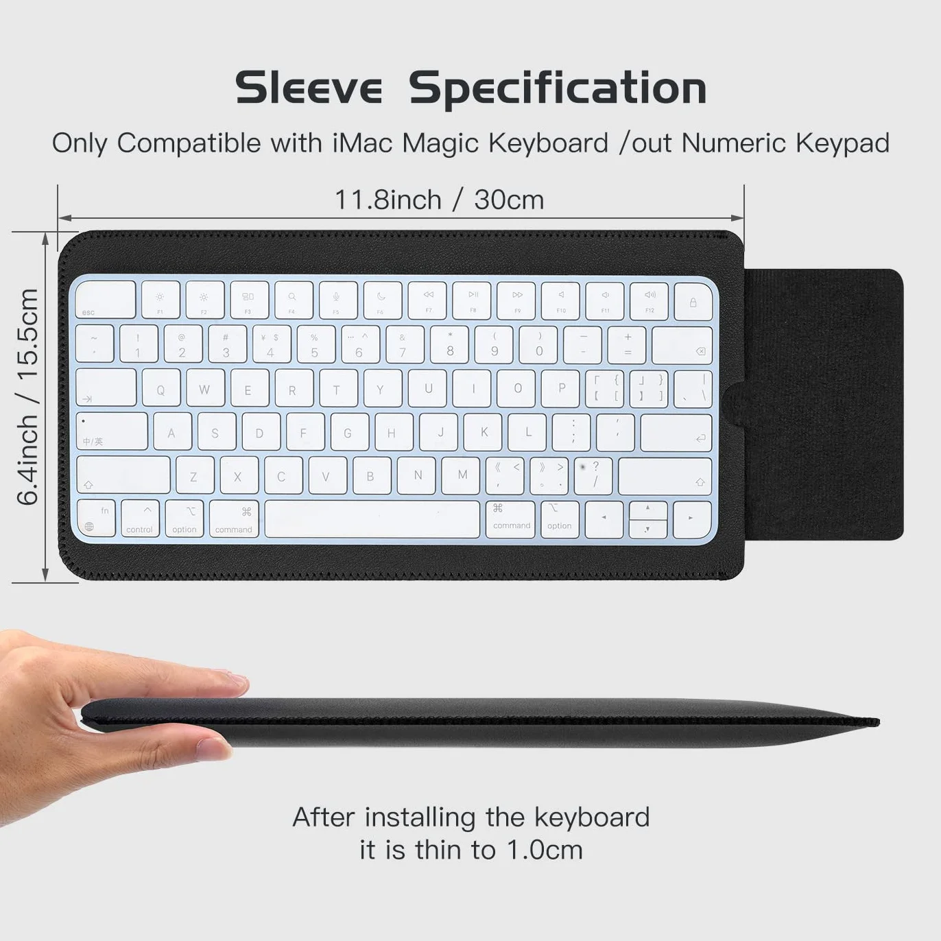 CaseBuy Etui na klawiaturę ze skóry PU Magic Keyboard Case Sleeve do Apple iMac M1 Chip Magiczna klawiatura z wyjściem Touch ID Model A2449 A2450 A1644, magiczna osłona klawiatury pokrowiec ochronny - czarny