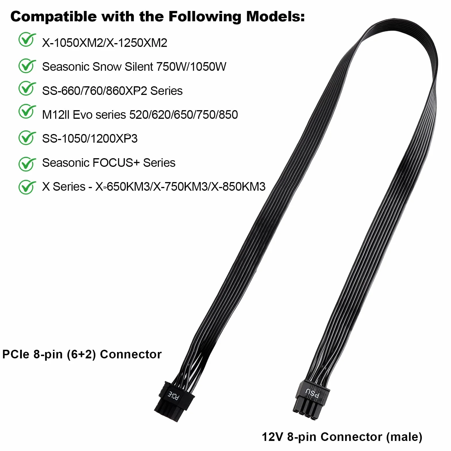 TNSLAND 8-biegunowy kabel zasilający GPU 8-biegunowy wtyk ATX na 6+2- kabel PCIe, kabel PCIE do Be Quiet,8-pinowy (6+2) zasilacz – 60 cm kabel do kart graficznych gpu 2x6 8-pinowy karta graficzna