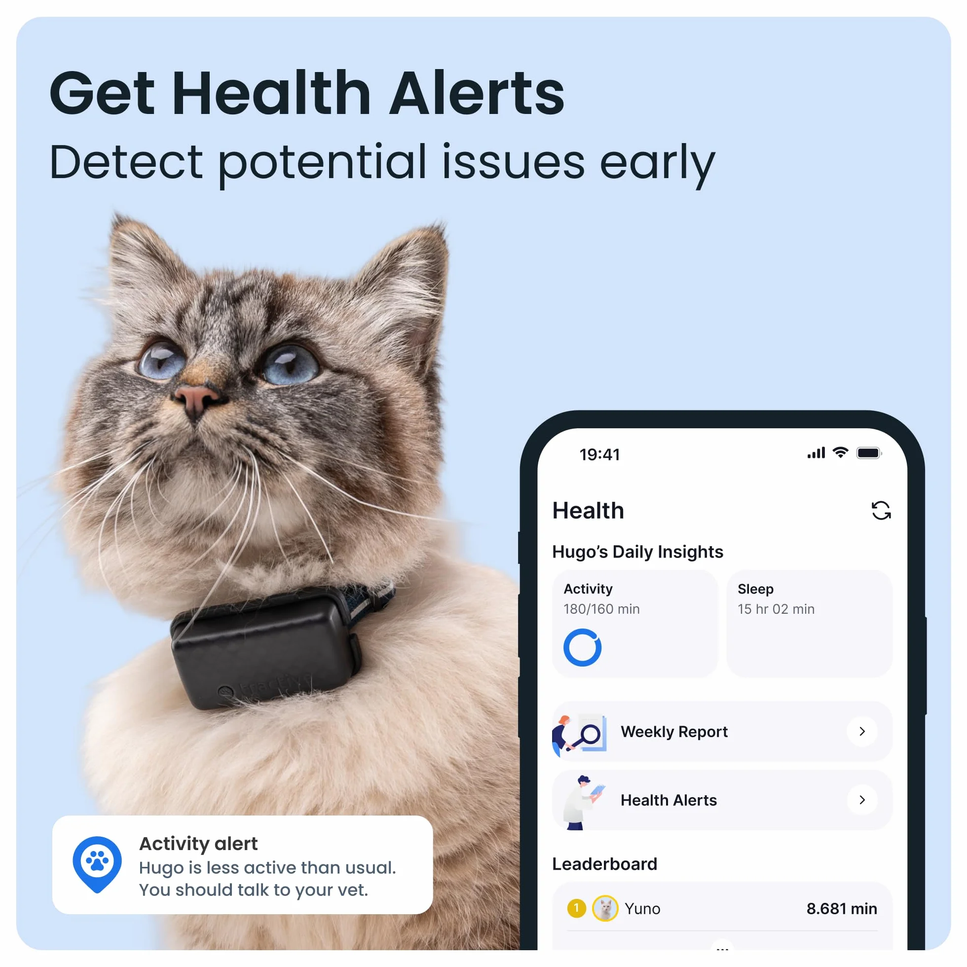 Tractive Smart Cat Tracker Mini zestaw z gumowym uchwytem, nr 1 Cat GPS, śledzenie lokalizacji w czasie rzeczywistym, historia terytorium i lokalizacji, obroża bezpieczeństwa w zestawie