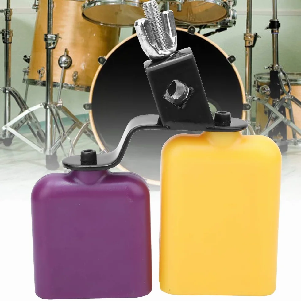 Cowbell, ABS Square Wooden Fish Cowbell Instrument perkusyjny dla bydła o wysokim i niskim tonie, żółty i fioletowy