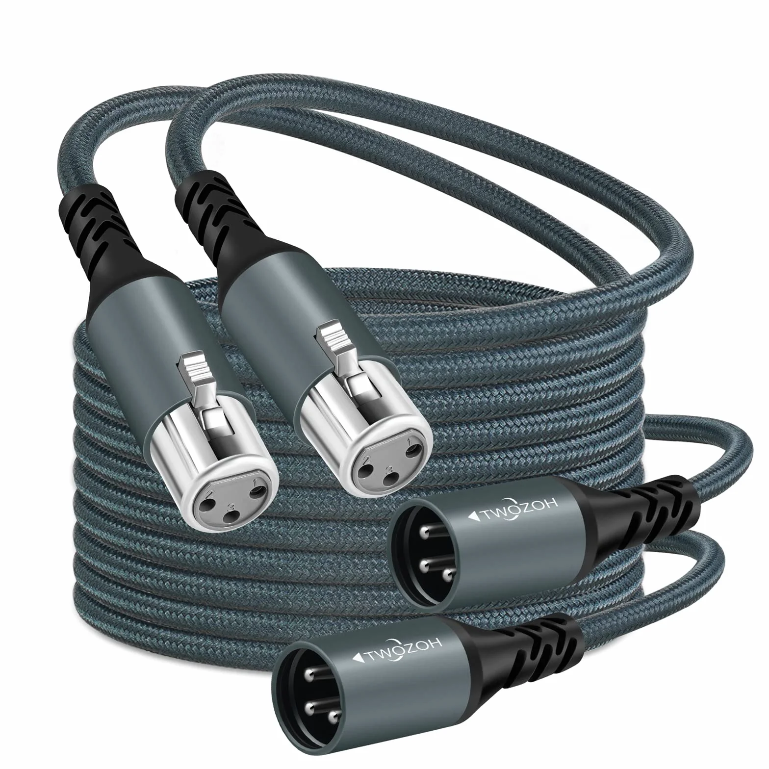 Twozoh XLR Męski na żeński Kabel Audio 2M 2 Pack, pleciony zbalansowany 3-pinowy XLR kabel Mikrofonowy (Profesional/Hifi)
