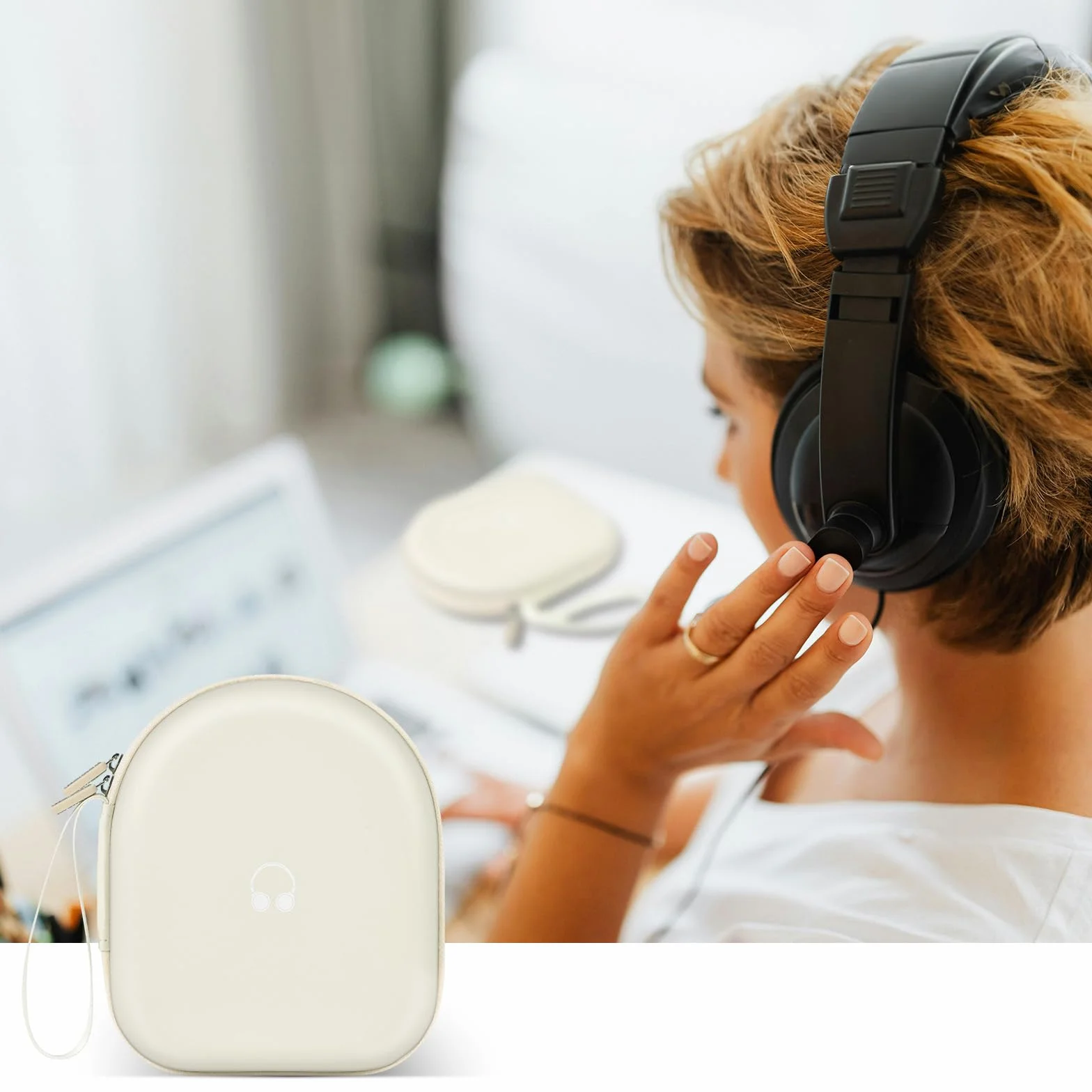 Etui na słuchawki kompatybilne z JBL Tune 510BT/ do Sony WH-CH520/ 520BT/ T570BT/BK bezprzewodowe słuchawki nauszne, etui ochronne Bluetooth, kabel (tylko pudełko) (beżowe)