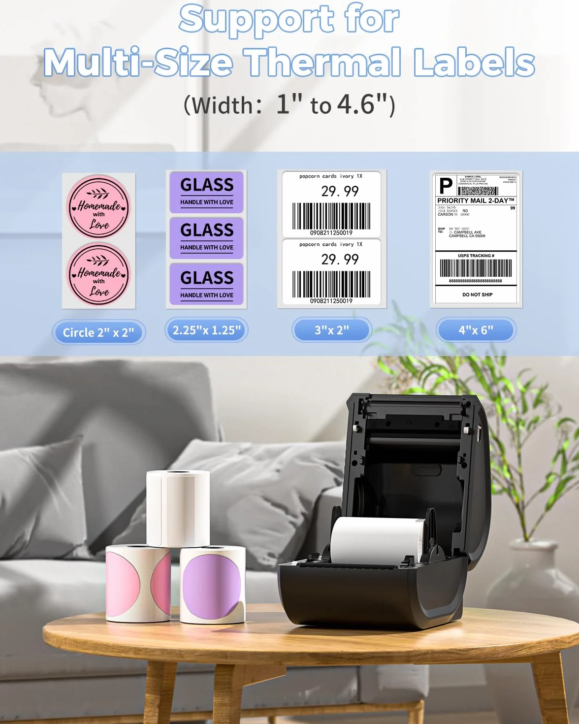 Phomemo Bluetooth Termiczna Drukarka Etykiet,D520BT Drukarka Etykiet Adresowych 4x6,Bezprzewodowa Drukarka Etykiet do Opakowań,Przesyłek,Logo,Kompatybilny z Ebay,Etsy,Amazon,Shopify Itp(Cały Czarny)