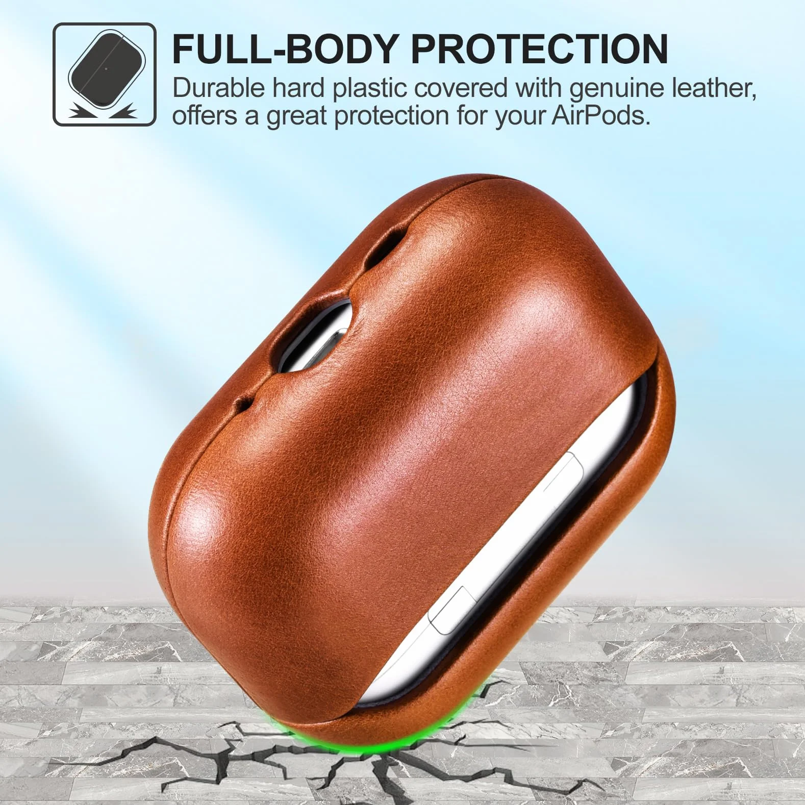Etui z skóry na AirPods Pro 3 2025, ICARER Premium Etui ochronne z prawdziwej skóry o odporności na wstrząsy do etui ładowarki słuchawk Apple AirPods Pro 3 z obsługą ładowarki bezprzewodowej-Brązowy