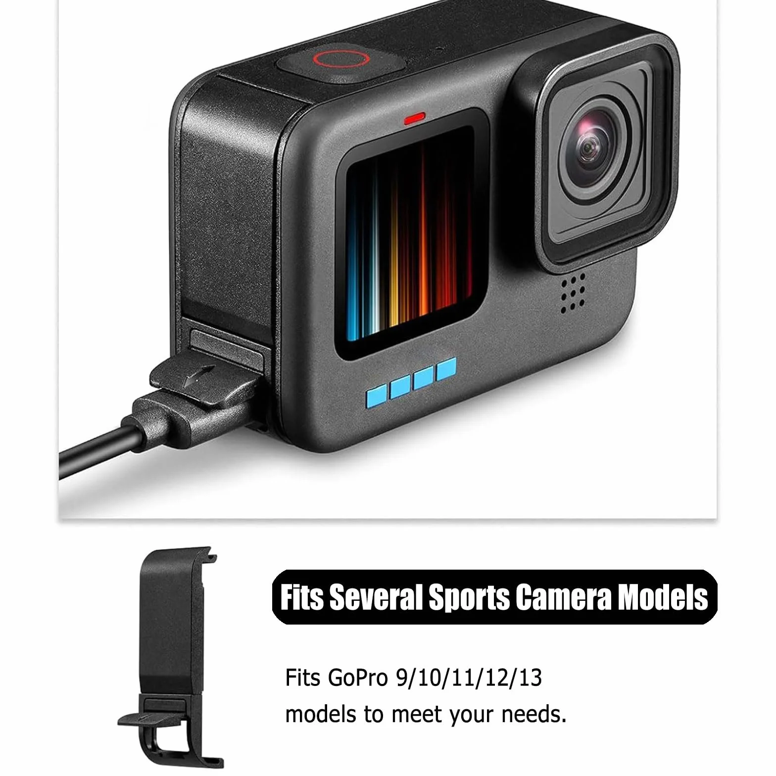 Pokrywa baterii kompatybilna z GoPro Hero 13 12 11 10 9, przeciwpyłowa osłona boczna drzwi boczne wymienna wymienna osłona baterii z portem typu C akcesoria kompatybilne z GoPro, czarny, 1 szt