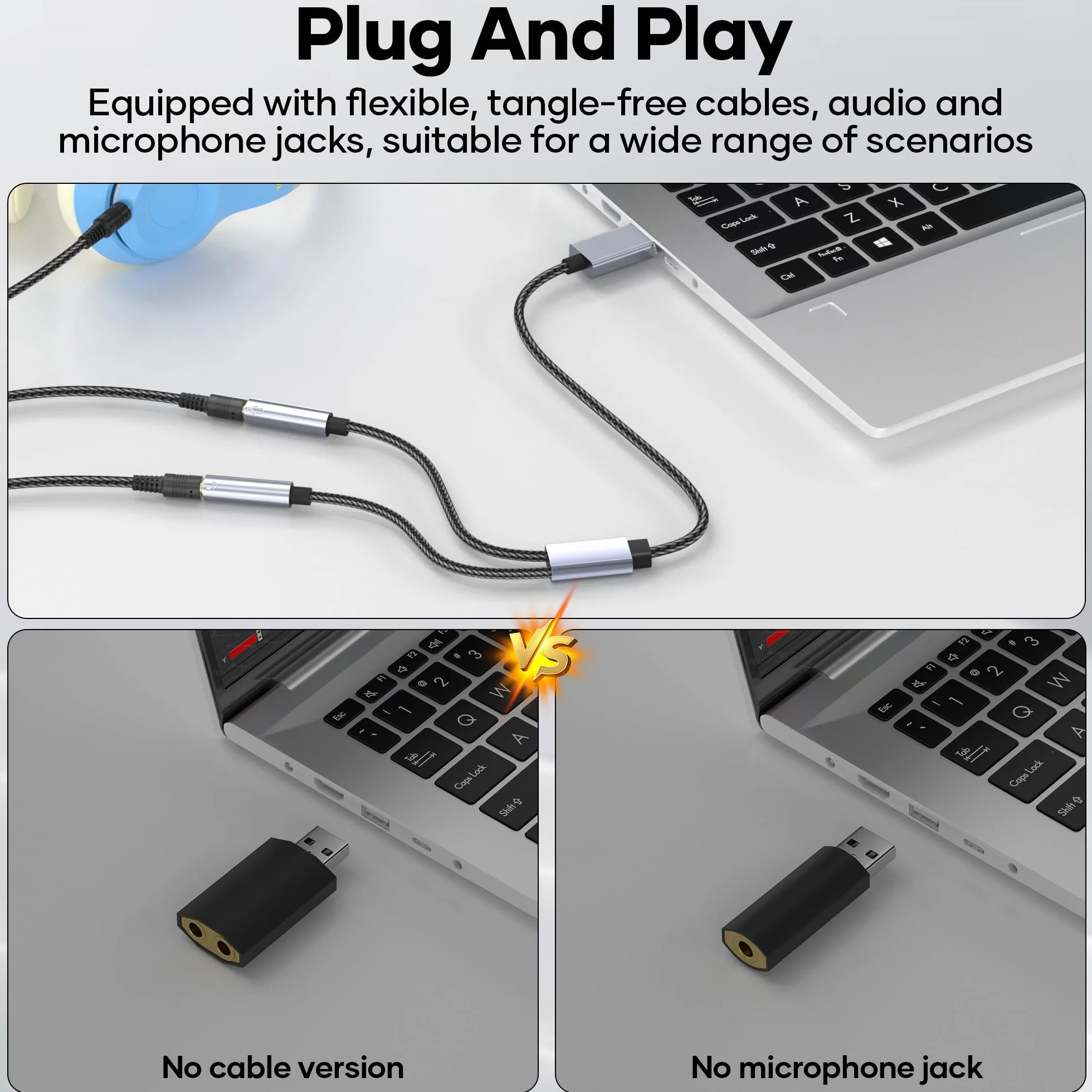 Zewnętrzny adapter USB do karty dźwiękowej, gniazdo USB na 2 x 3,5 mm, gniazdo AUX audio, konwerter do Windows, laptopów, komputerów stacjonarnych Windows, MAC, Linux, PC, PS5/4