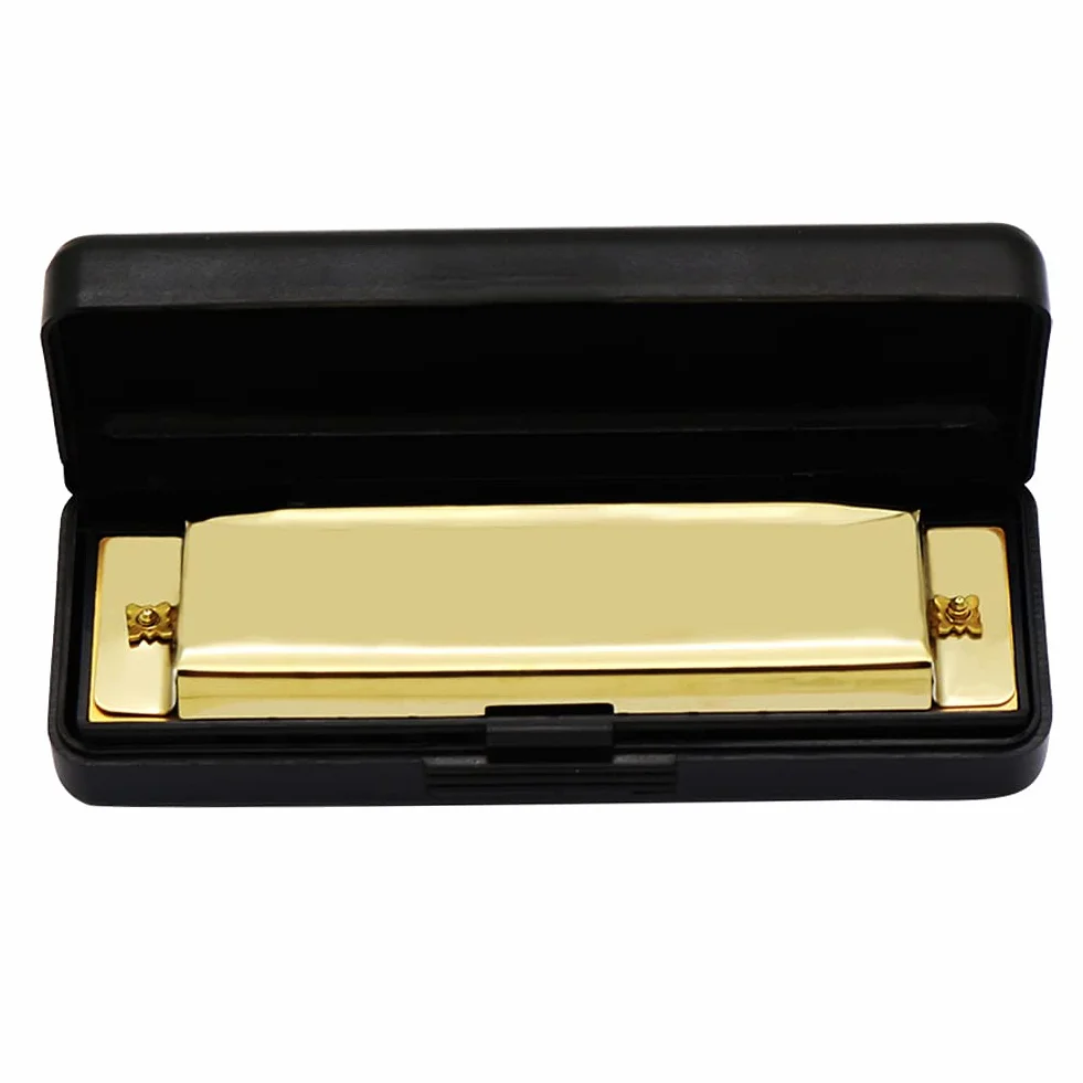 Alomejor Harmonijka 10 otworów 20 melodii profesjonalna metalowa harmonijka okrzemkowa dla początkujących harmonijka dla dzieci i dorosłych z twardą obudową
