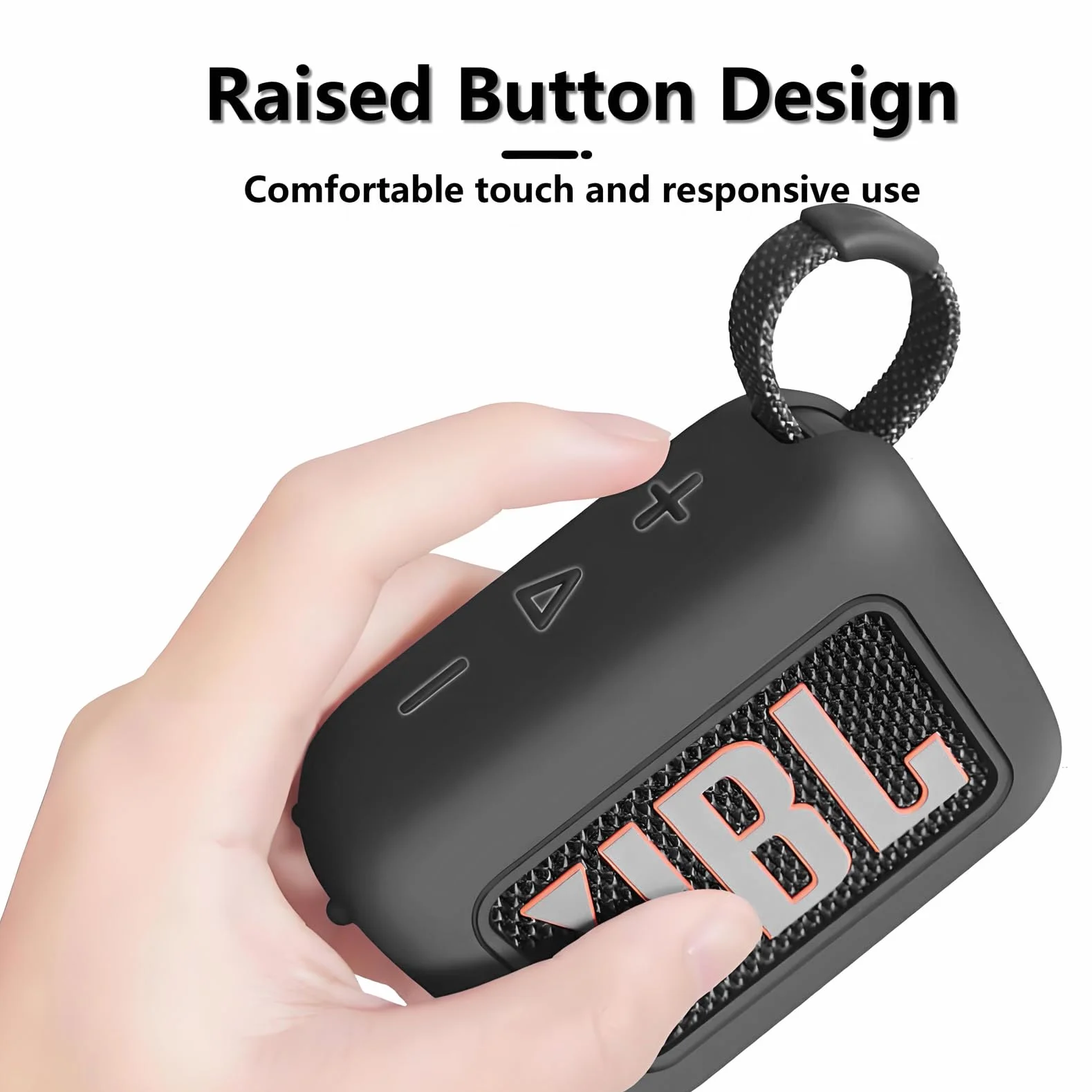 easyBee Etui do JBL Go 4 przenośne z karabińczykiem, płynny silikon, odporne na uderzenia, etui ochronne, głośnik, torba do przenoszenia, kolor czarny