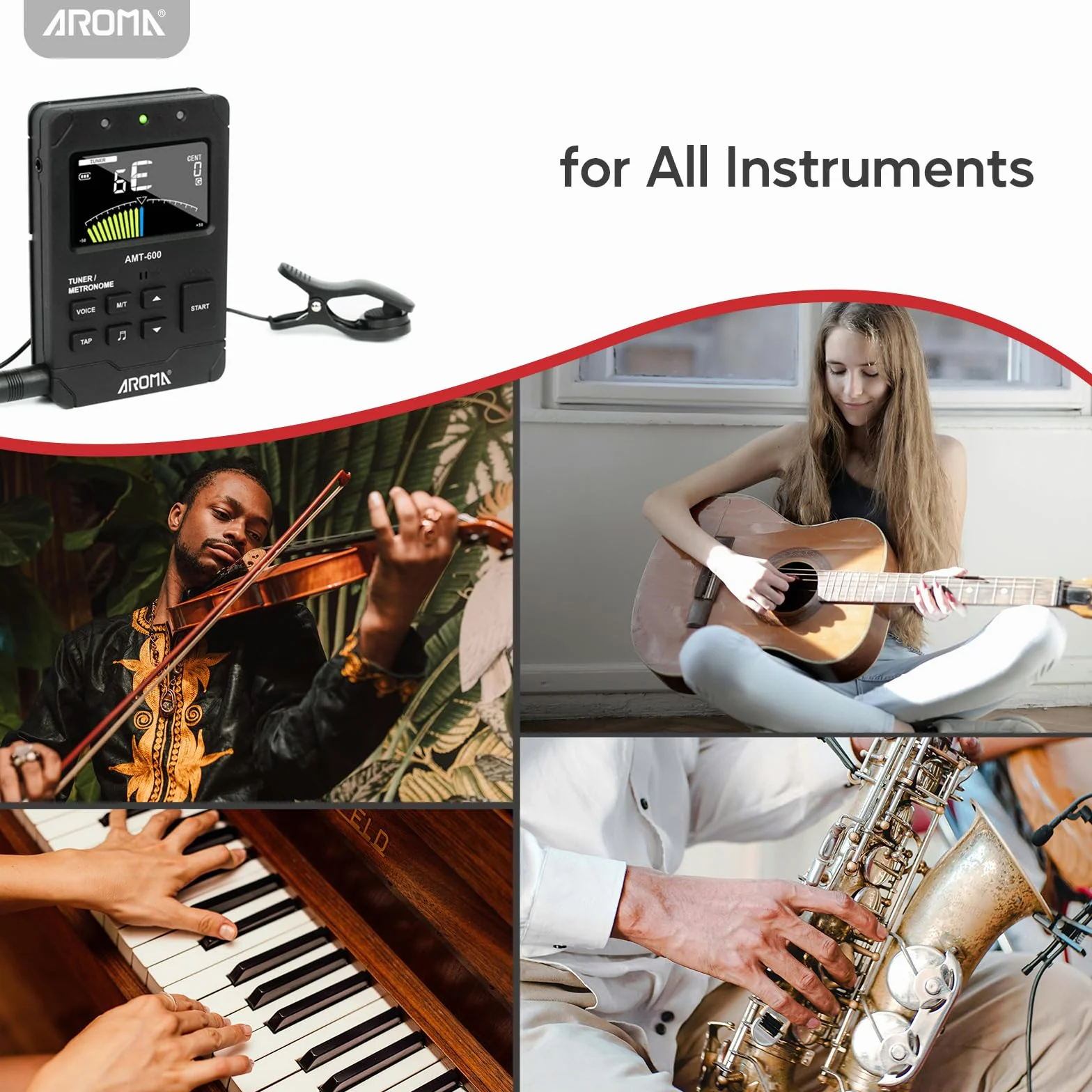 Aroma Cyfrowy Metronom Stroik 3 w 1 z Funkcją Ładowania Zliczanie Wokalne, Szybkie i Dokładne Strojenie, Generator Tonów, Tuner do Gitary, Pianina, Saksofonu i Wszystkich Instrumentów