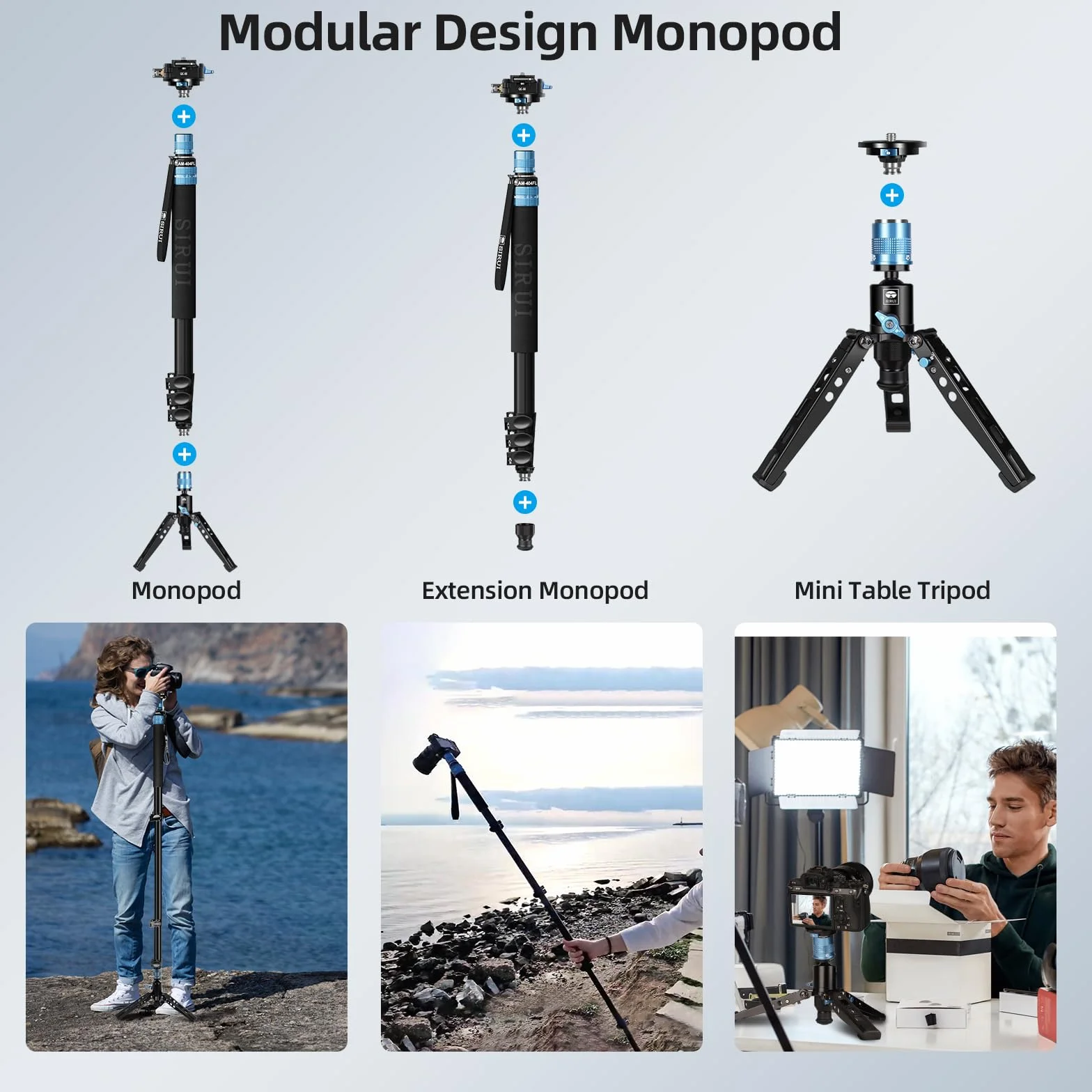 SIRUI Aluminiowy monopod ze stopkami, kompaktowy profesjonalny monopod 192,5 cm do aparatów, obsługuje do 15 kg, kompatybilny z Sony, Canon, Nikon DSLR, AM-404FL+QC-55