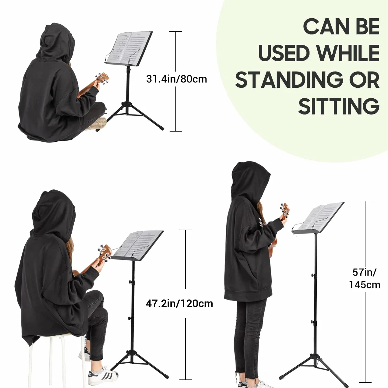 Cahaya Style2 Stojak na Nuty, Czarny, od 79 cm do 142 cm