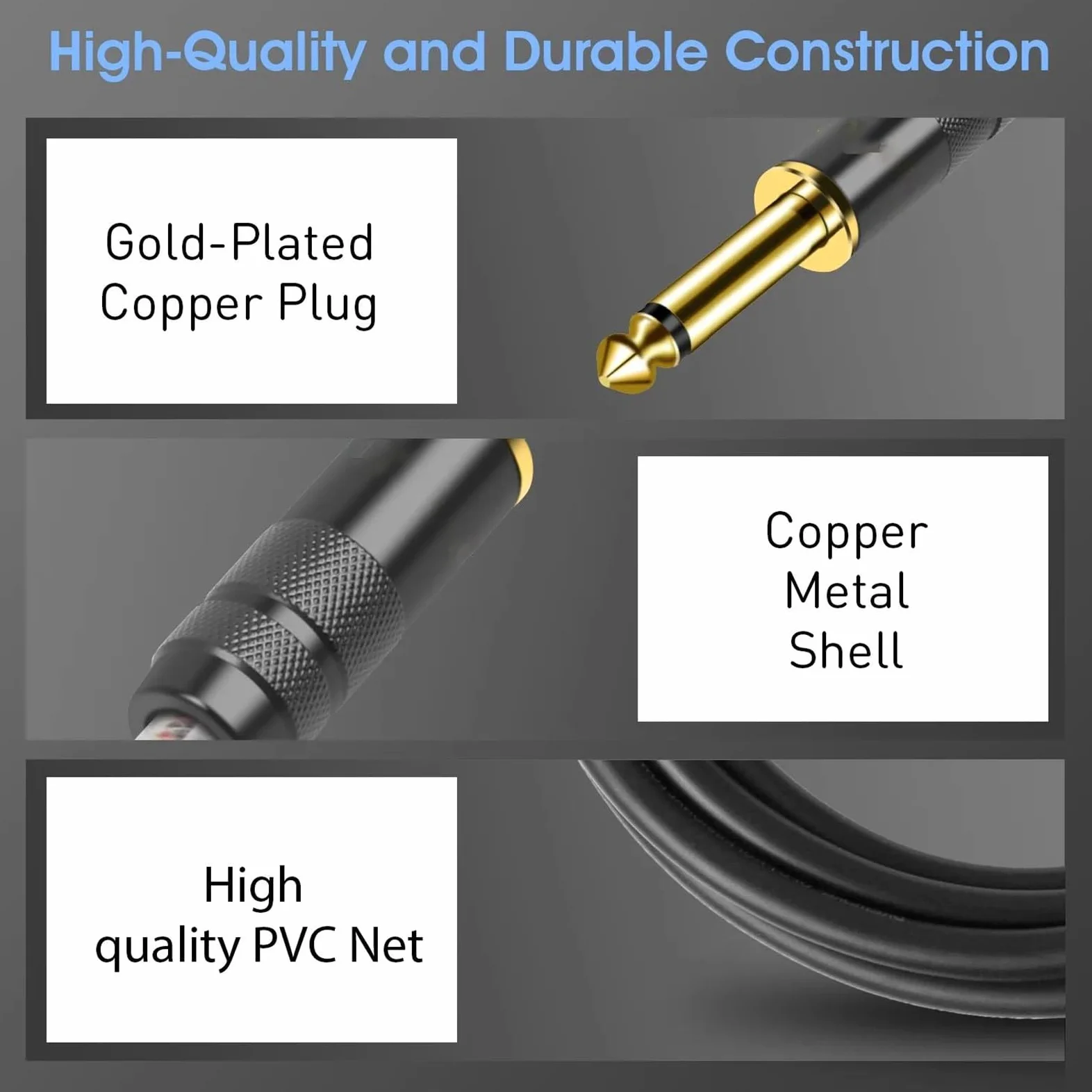 1/4-calowy Prosty Kabel Instrumentalny 6,35 Mm Do 6,35 Mm Stereo Profesjonalny Kabel Gitarowy Do Wzmacniacza Gitarowego I Klawiatury(Pack of 2,5m)