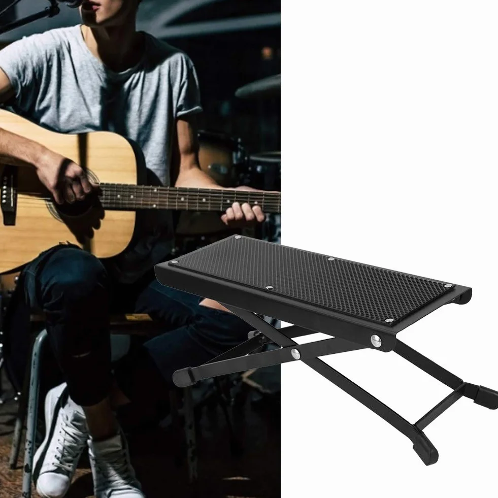 Składany gitarowy, metalowy podnóżek do gitary akustycznej.