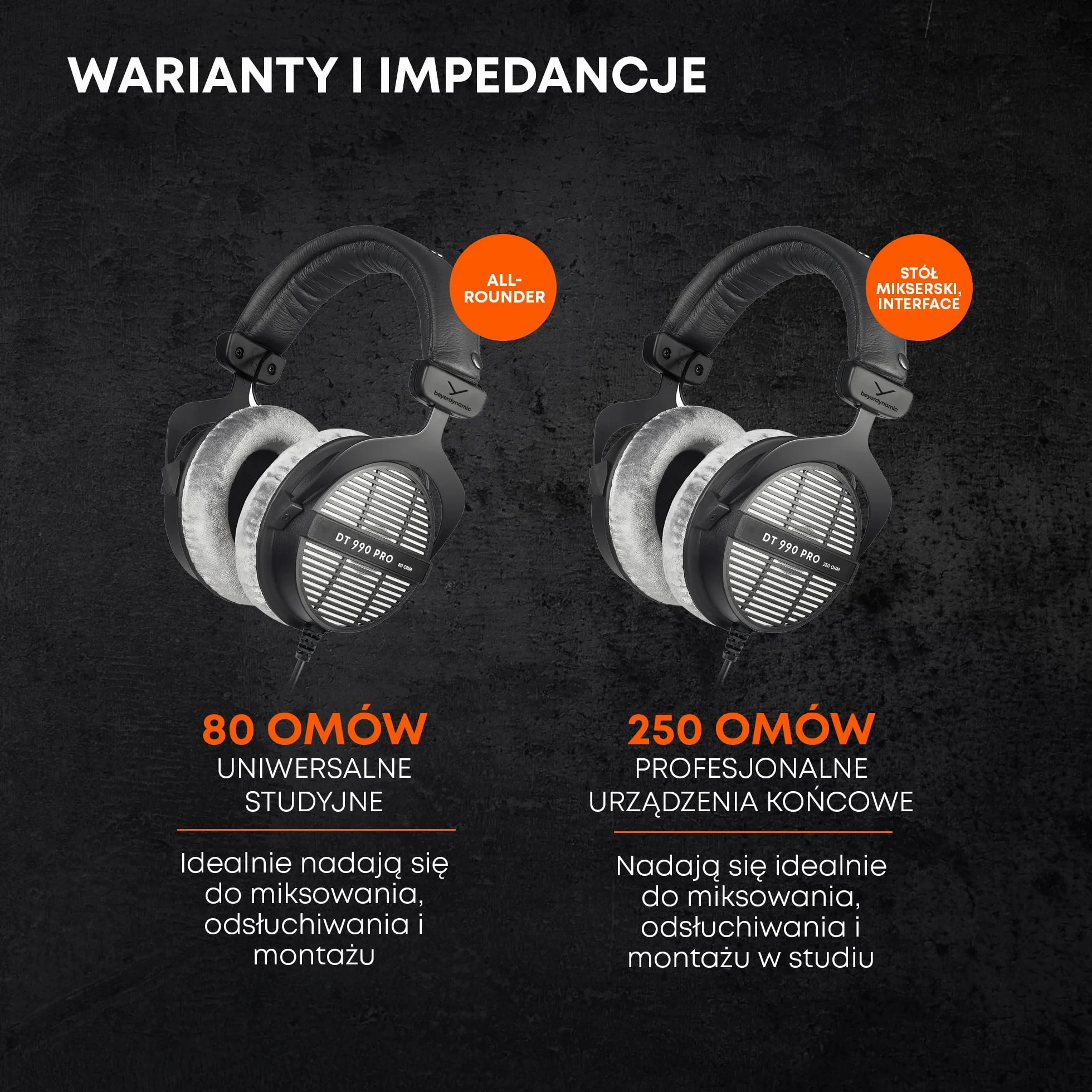 beyerdynamic DT 990 PRO Limitowana edycja w kolorze czarnym 250 Ohm. Jednostronne, przewodowe słuchawki studyjne nauszne do miksowania, masteringu i edycji. Ręcznie wykonane w Niemczech.