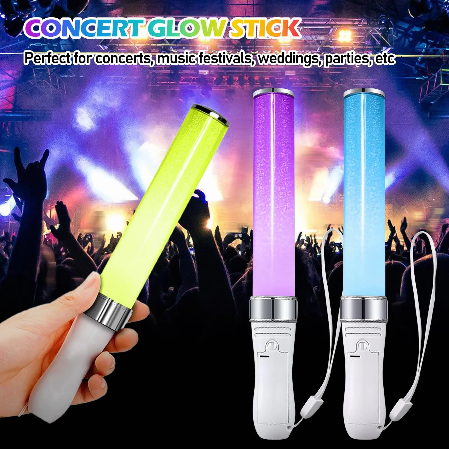 Vegena Pręty świetlne LED, 2 sztuki, z włókna szklanego, akcesoria imprezowe, 24 kolory, przełączane, świecące pręty LED, koncert, wesele, kolorowe na Boże Narodzenie, imprezę, koncert, wesele