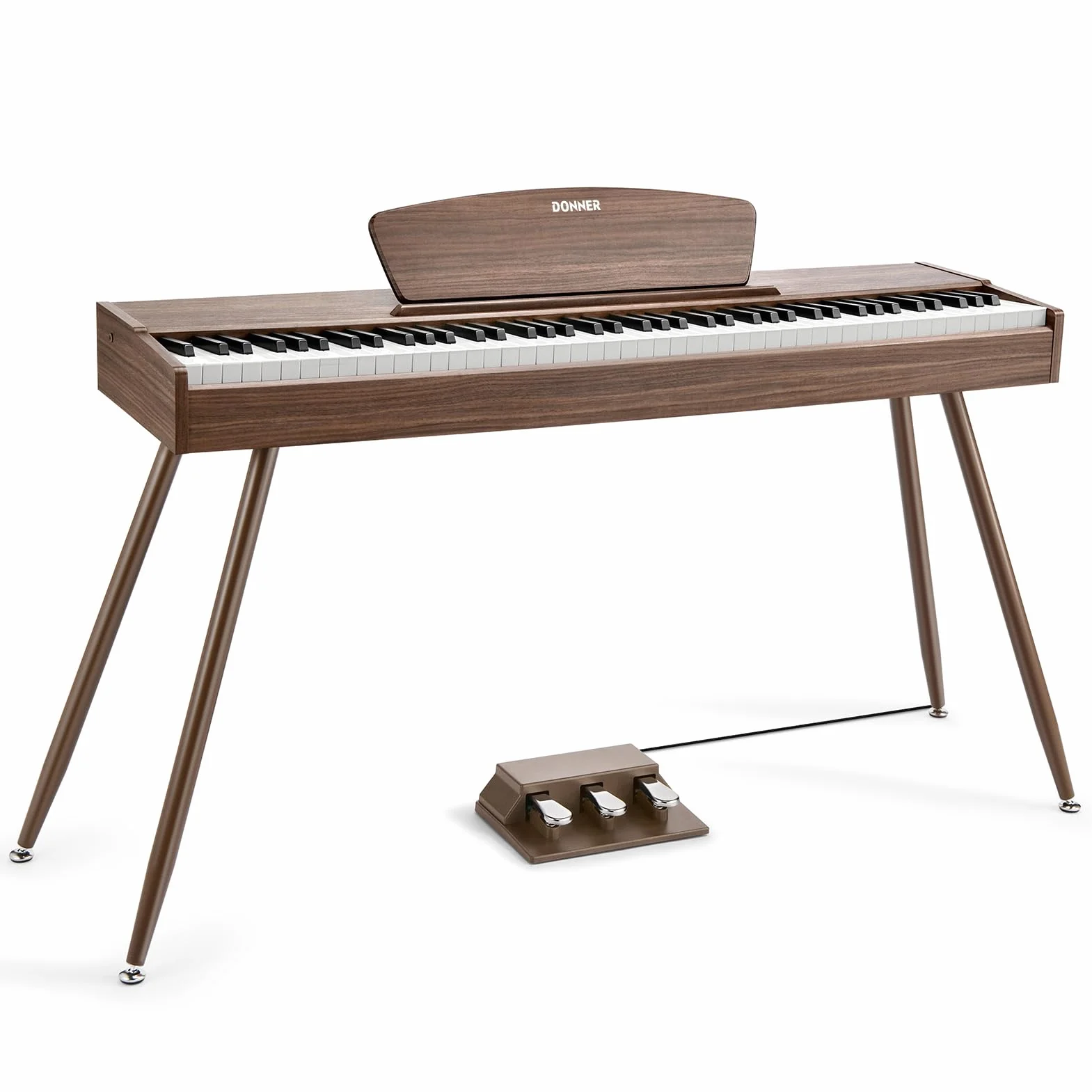 Donner DDP-80 Pianino cyfrowe z klawiaturą 88-klawiszową, pełne pianino elektryczne w standardowym rozmiarze ze stojakiem, potrójnym pedałem, łącznością MIDI i interfejsem słuchawkowym, kolor drewna
