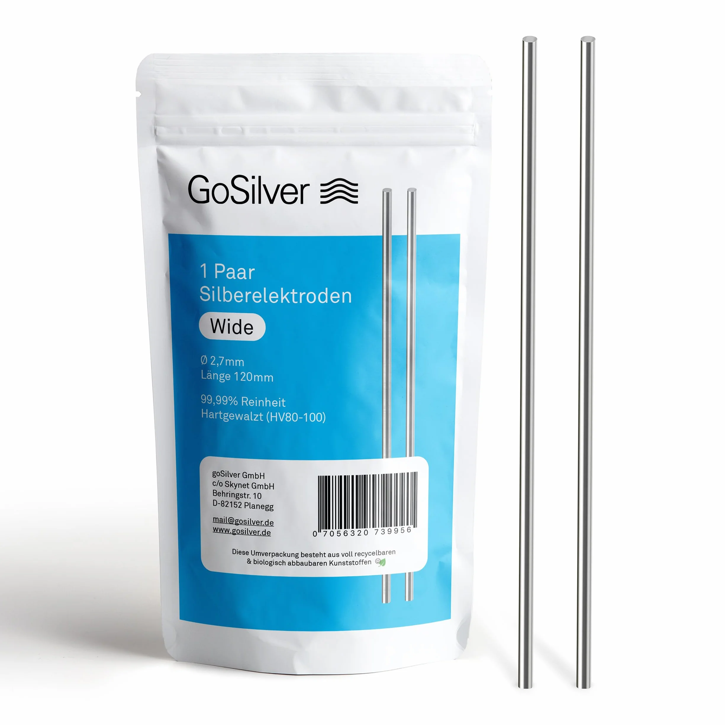 Srebrne elektrody Wide 1 para 2,7 mm x 120 mm do goSilver Plus