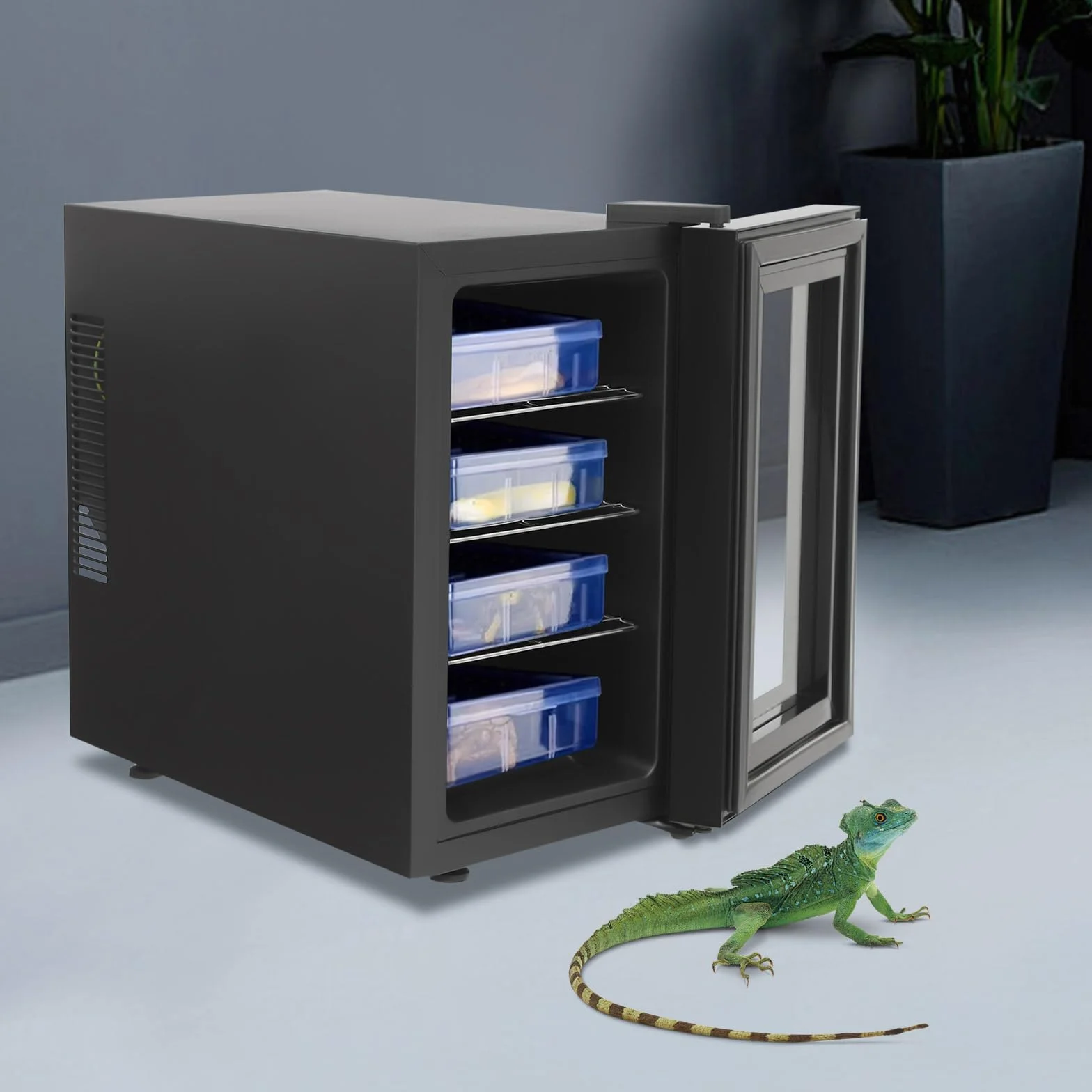 Inkubator do jaj gadów, 23 l, 55 W, automatyczny inkubator z wyświetlaczem LED, cichy, regulowana temperatura 10-40°C, dla żółwi wodnych, 25,8 x 50,2 x 46,5 cm, czarny