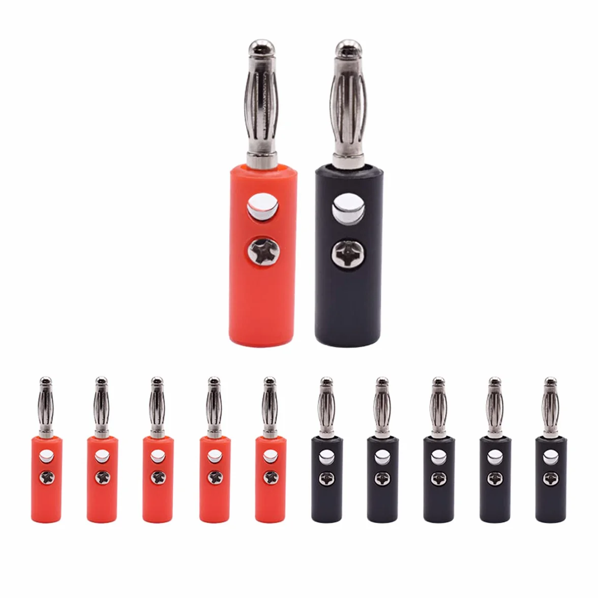 Hailege 20 sztuk 4 MM Banana Plug Plug Plug Wzmacniacz Audio Banana Wtyczka Głośnik Gniazda Złącza (10 Czerwony + 10 Czarny)
