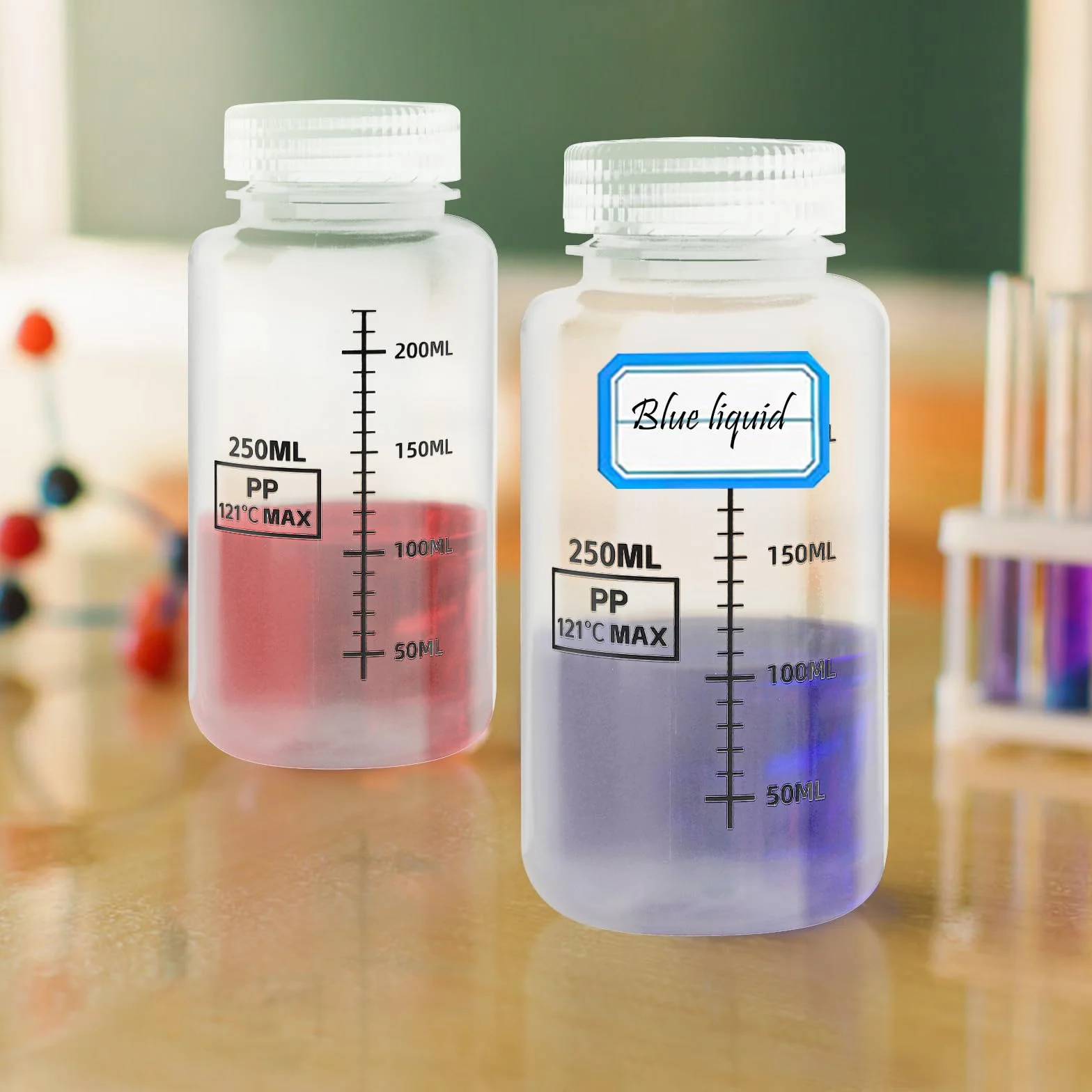 APOMOONS 2 butelki dozujące 250 ml, butelka z szeroką szyjką, butelka laboratoryjna, przezroczysta, szczelna, szczelna, z odręcznymi naklejkami